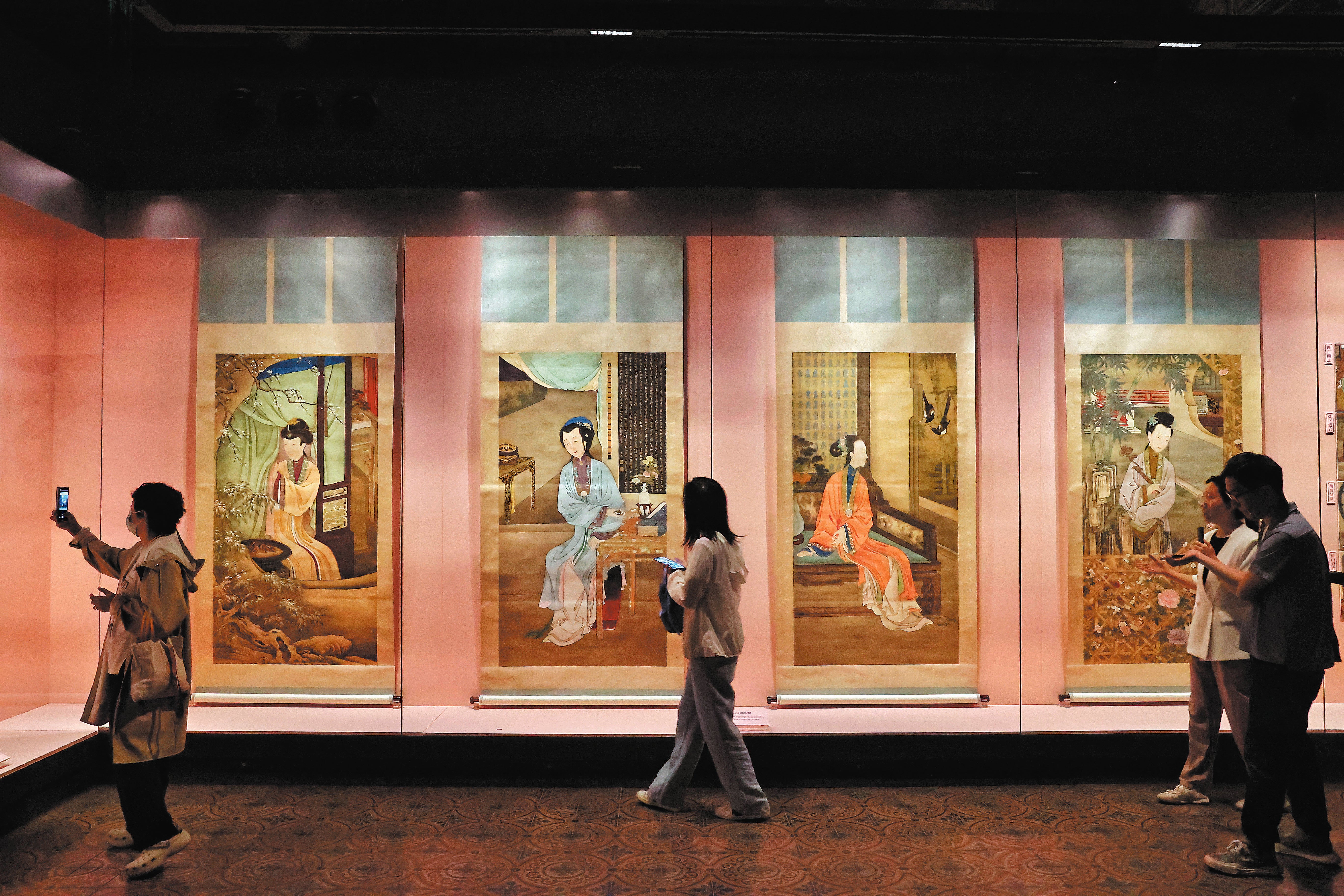 Four portraits of court ladies from the early Qing Dynasty on exhibition in the Palace Museum in Beijing