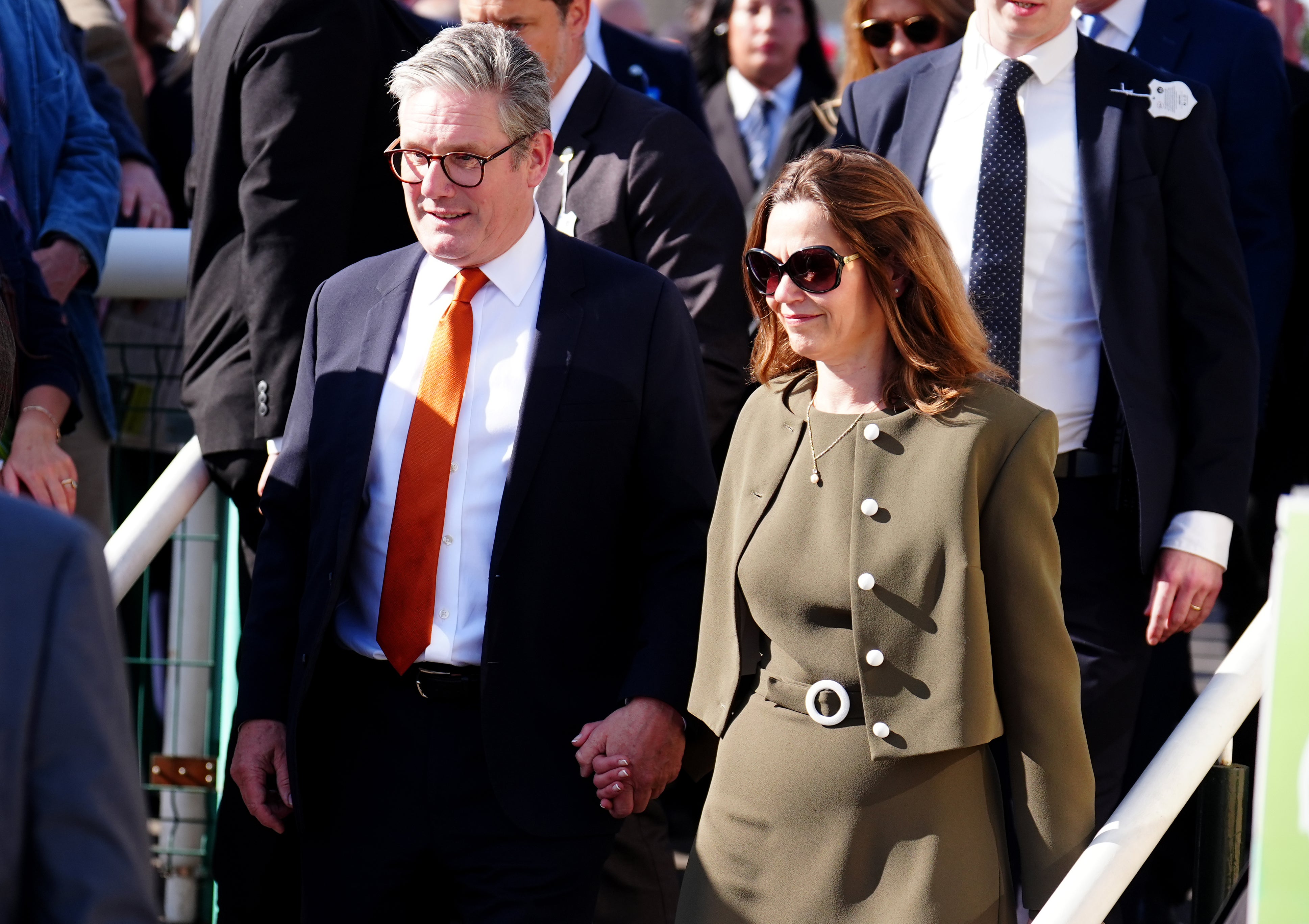 Keir Starmer and his wife, Victoria, at Betfred St Leger Festival at Doncaster Racecourse