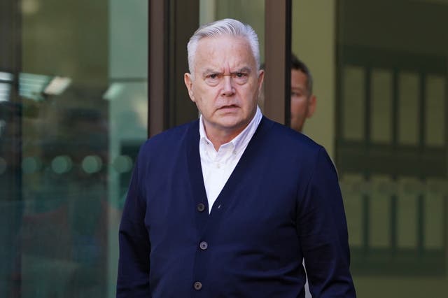 <p>Huw Edwards leaves Westminster Magistrates' Court in London on Monday </p>