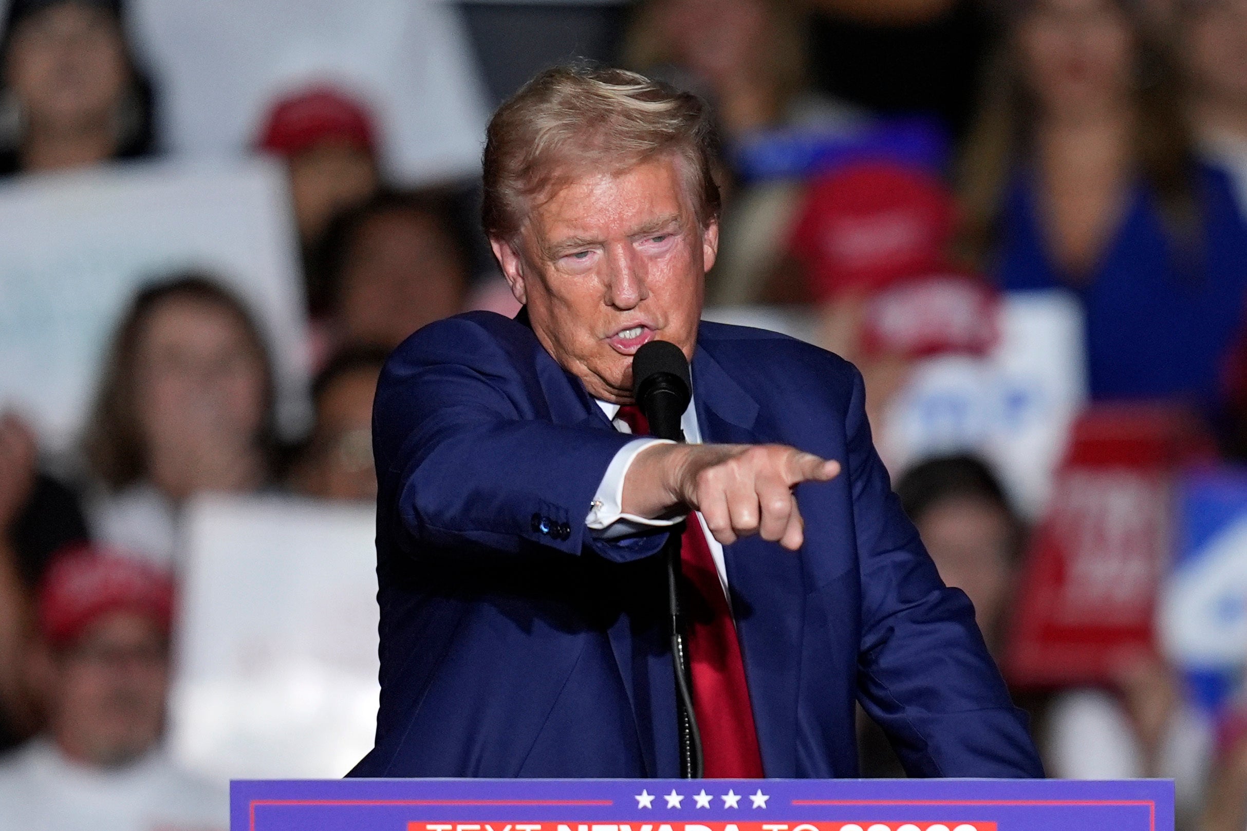 Donald Trump speaks at a campaign event on Friday. The former president’s social media company also saw a dip in price last week following his debate against Kamala Harris