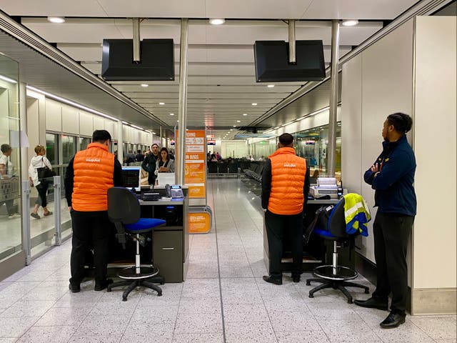 <p>Last call: easyJet boarding gate at Gatwick airport</p>