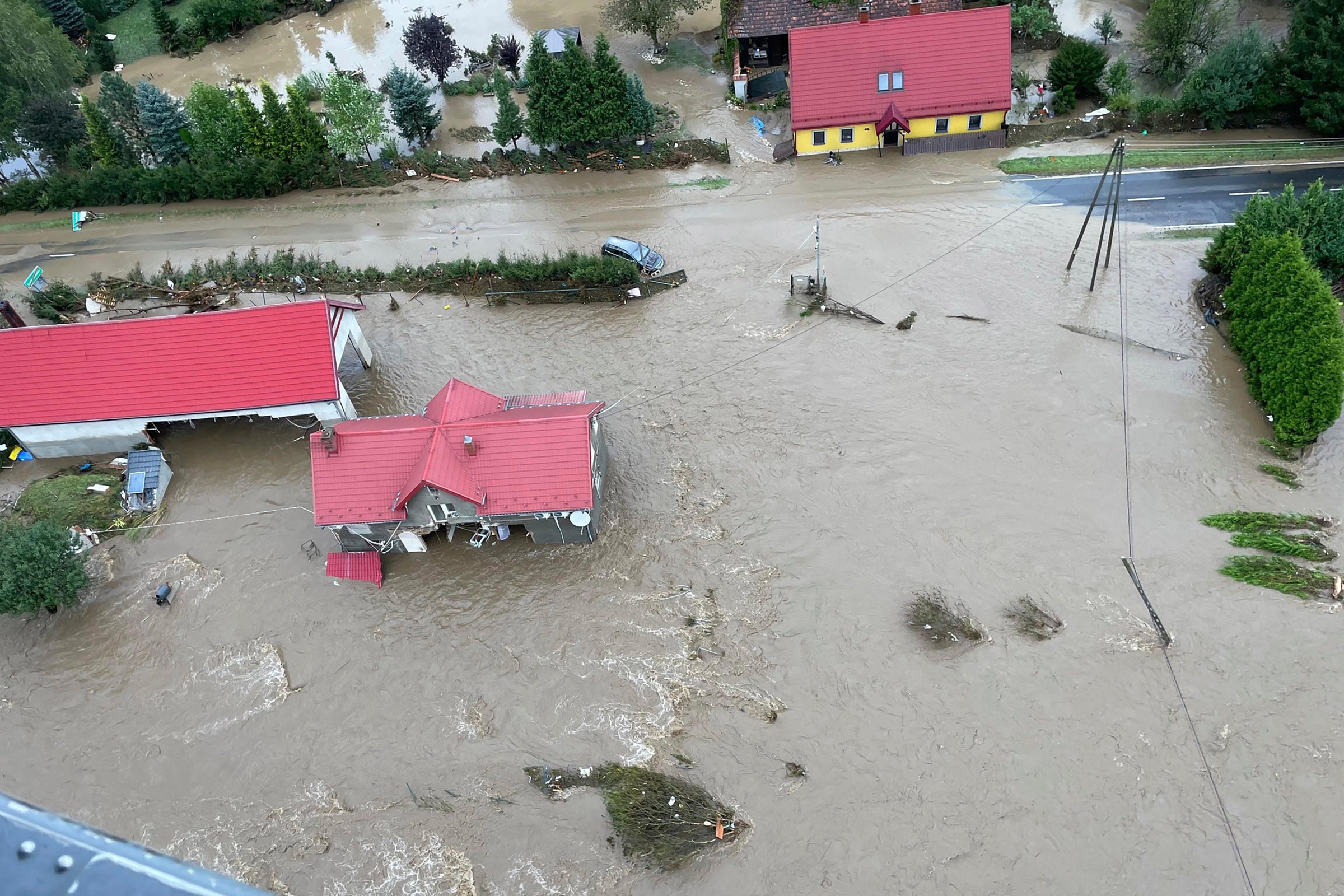 A flooded area near the Nysa Klodzka river in Nysa