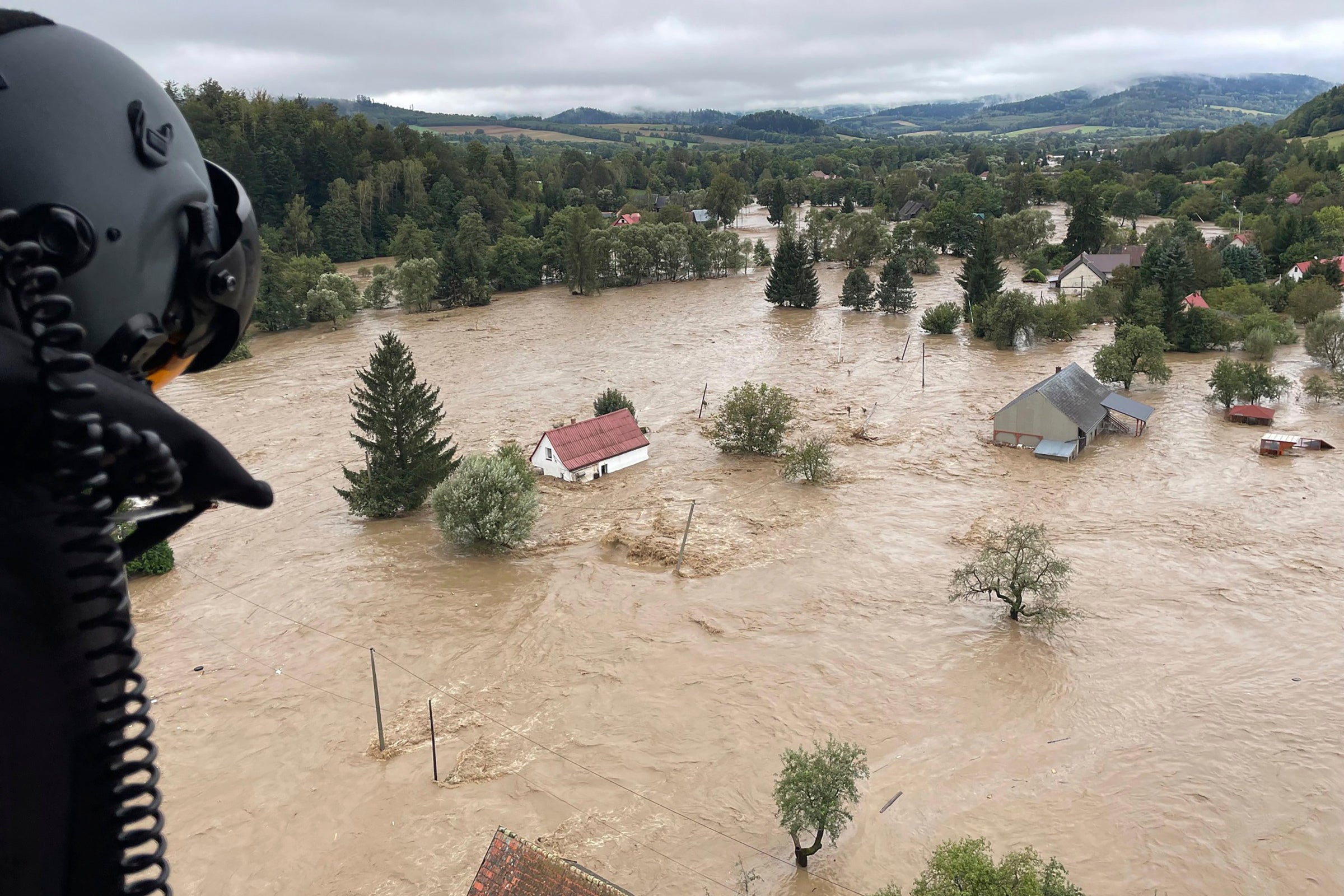 A flooded area near the Nysa Klodzka river in Nysa, Poland on Monday, Sept. 16