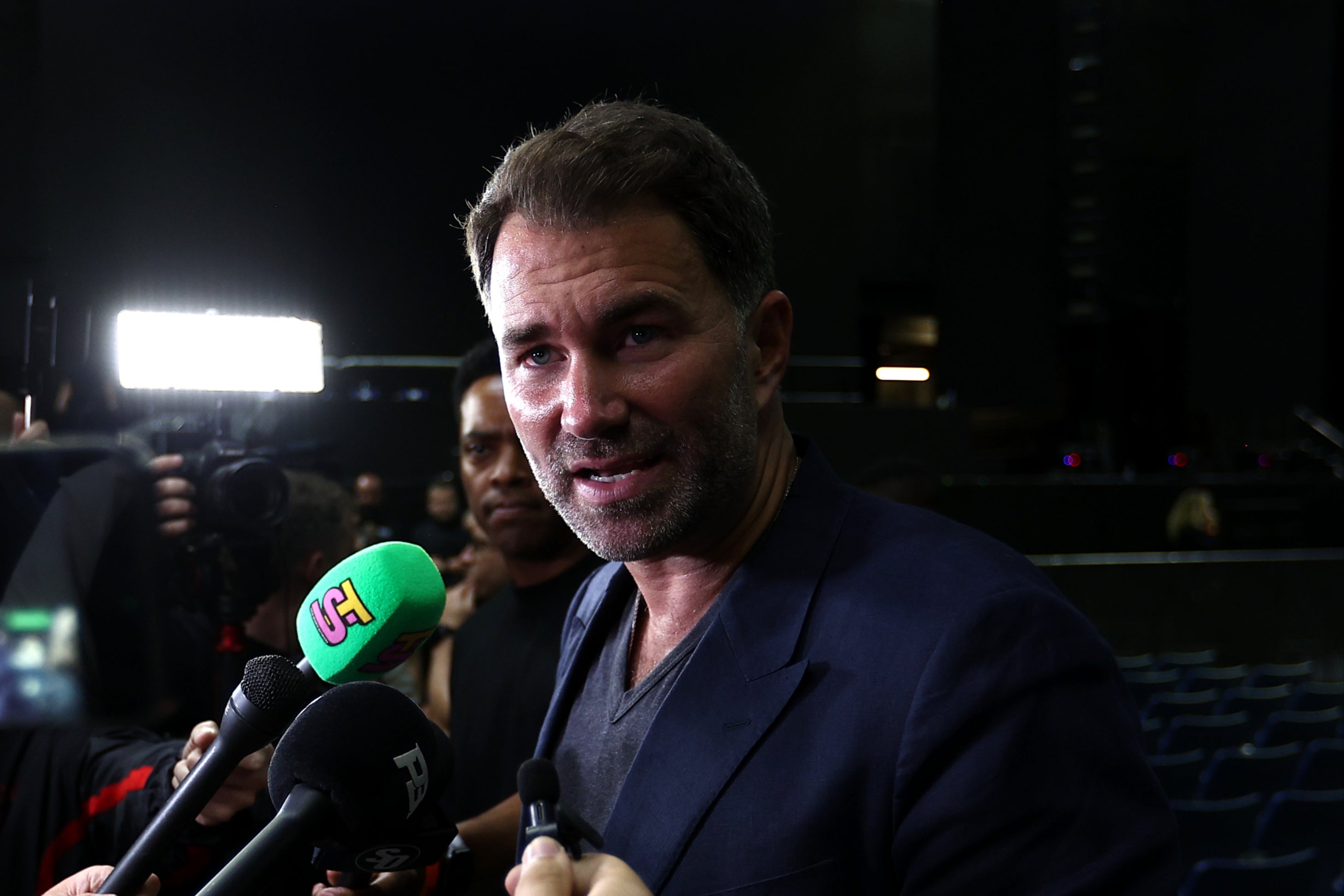 Eddie Hearn speaking to the media about Anthony Joshua’s fight with Daniel Dubois