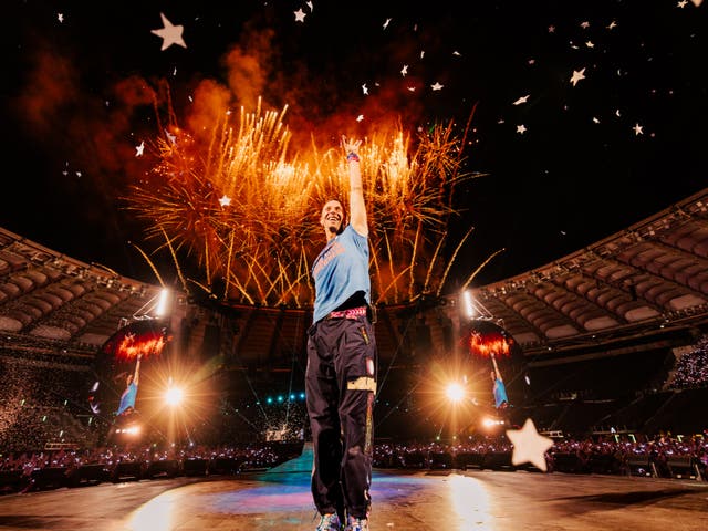 <p>Chris Martin performs during Coldplay’s Music of the Spheres world tour, 2024</p>