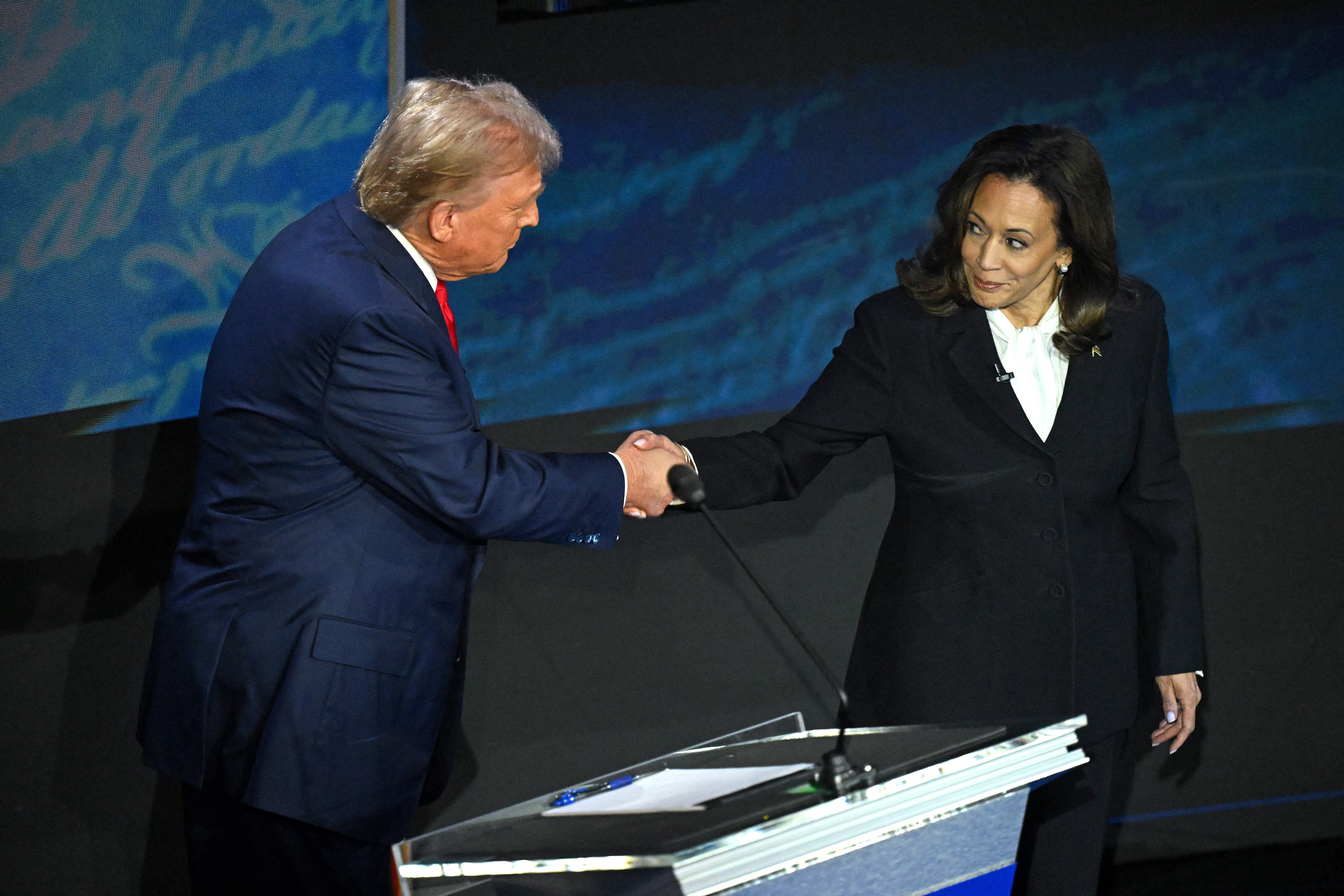 Kamala Harris shakes hands with Donald Trump at the start of the debate