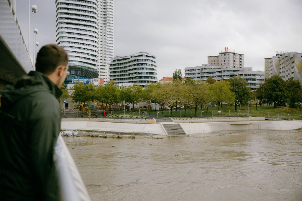 The flooded River Danube in Vienna on Monday 16 September 2024