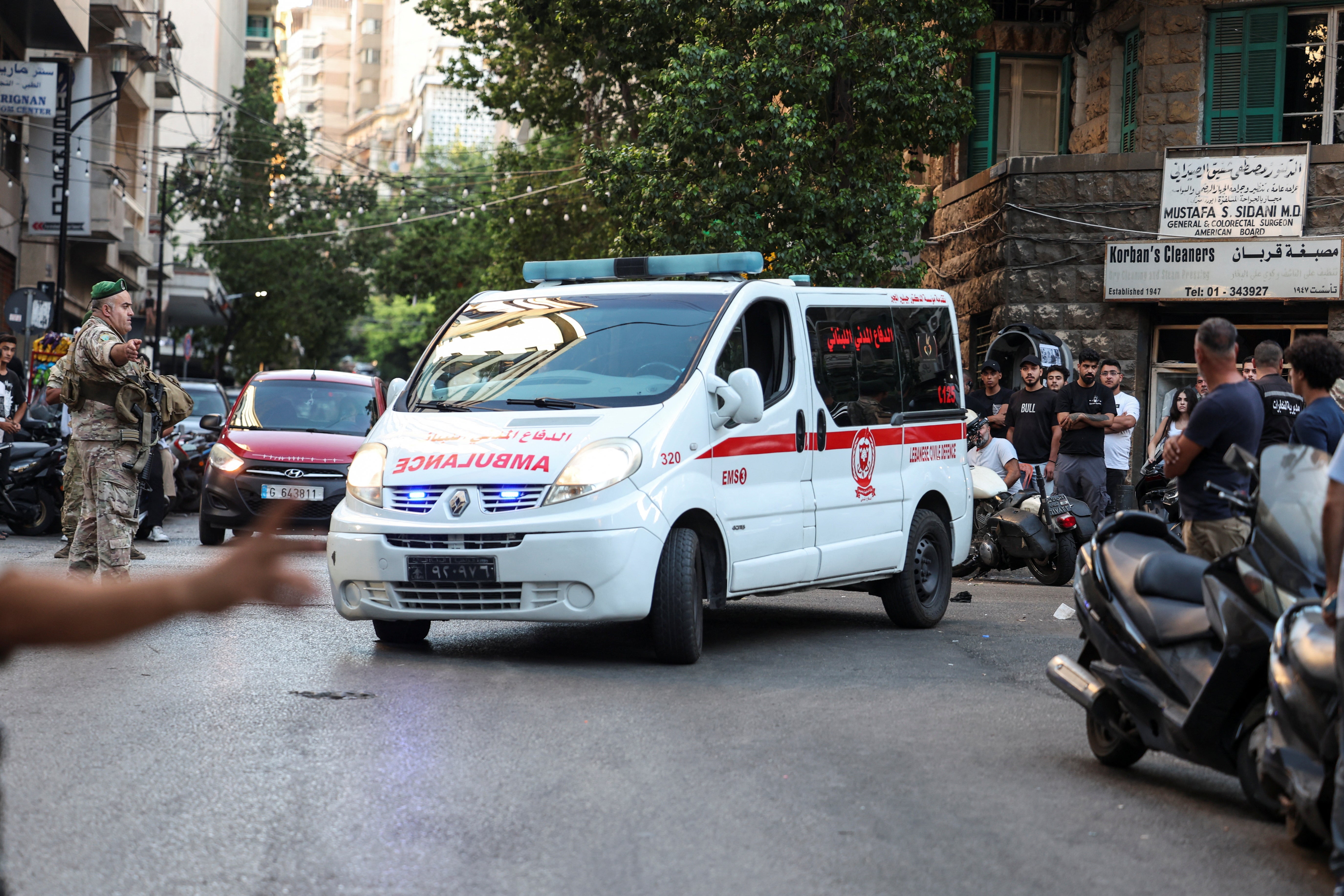 An ambulance arriving at the American University of Beirut Medical Center