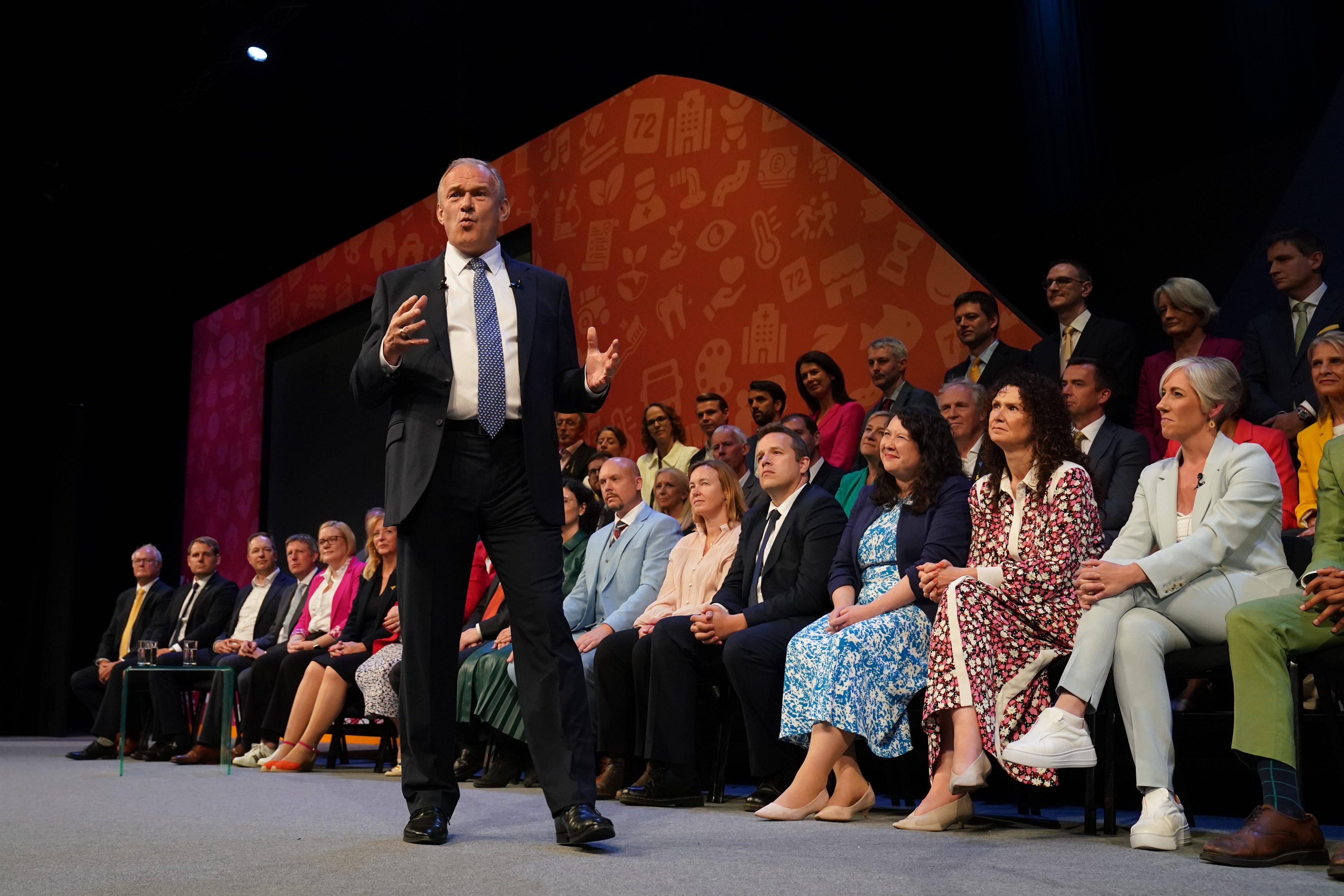 Lib Dem leader Ed Davey speaking at the party’s autumn conference in Brighton