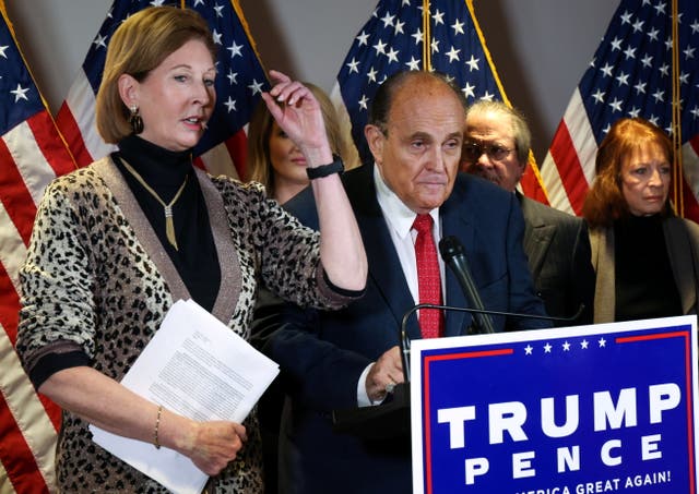 <p>A new HBO documentary looks at how Donald Trump surrounded himself with “yes men” who fed into the idea that the 2020 presidential election was stolen.  Pictured: Sidney Powell, Rudy Guliani and others speak at a press conference about the election results.  </p>