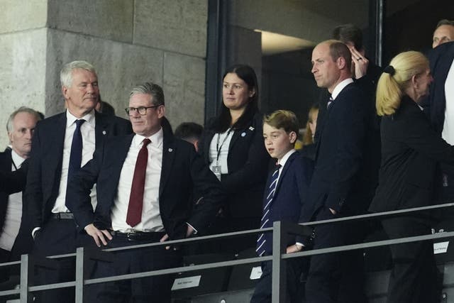 Uefa executive David Gill, Prime Minister Sir Keir Starmer, Lisa Nandy, Secretary of State for Culture, Media and Sport, Prince George and the Prince of Wales in the stands after the final whistle following the Uefa Euro 2024 final against Spain in Berlin (Nick Potts/PA)