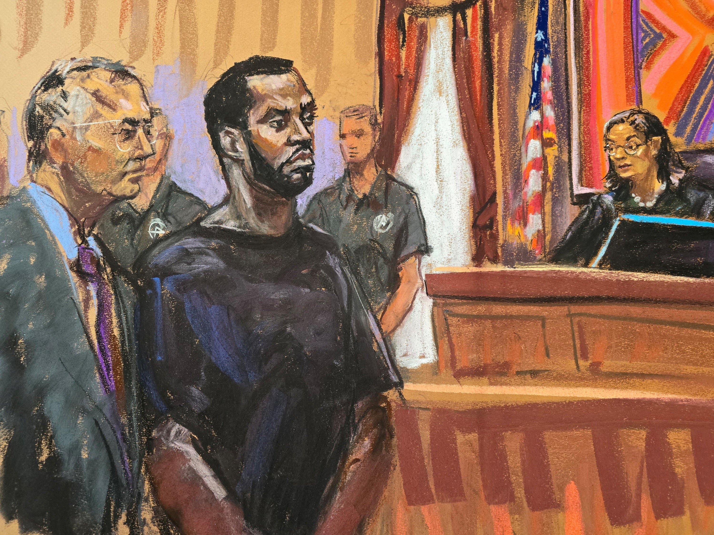 A court sketch from Tuesday’s hearing where Combs appeared