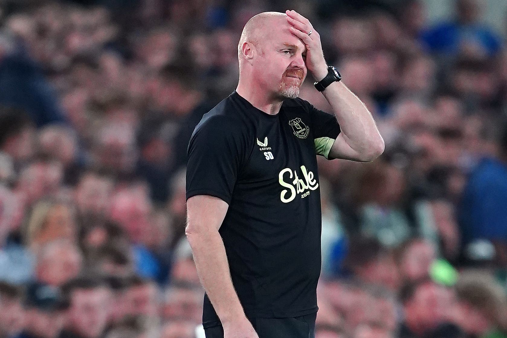 Sean Dyche shows his frustration during Everton’s Carabao Cup exit against Southampton (Peter Byrne/PA)