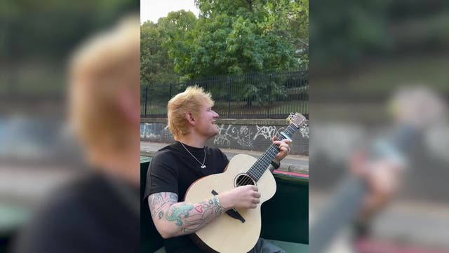 <p>Ed Sheeran serenades passing jogger while filming music video on canal boat.</p>