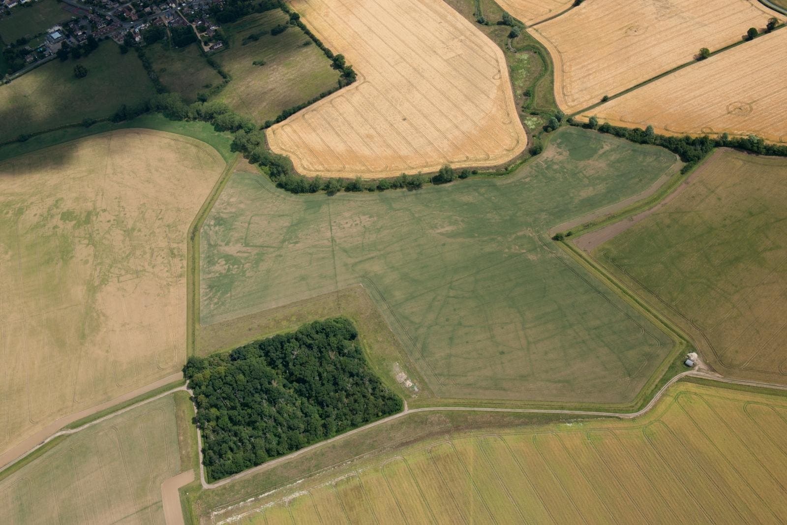 The Roman small town at Great Staughton, Cambridgeshire, from above (Historic England Archive/PA)