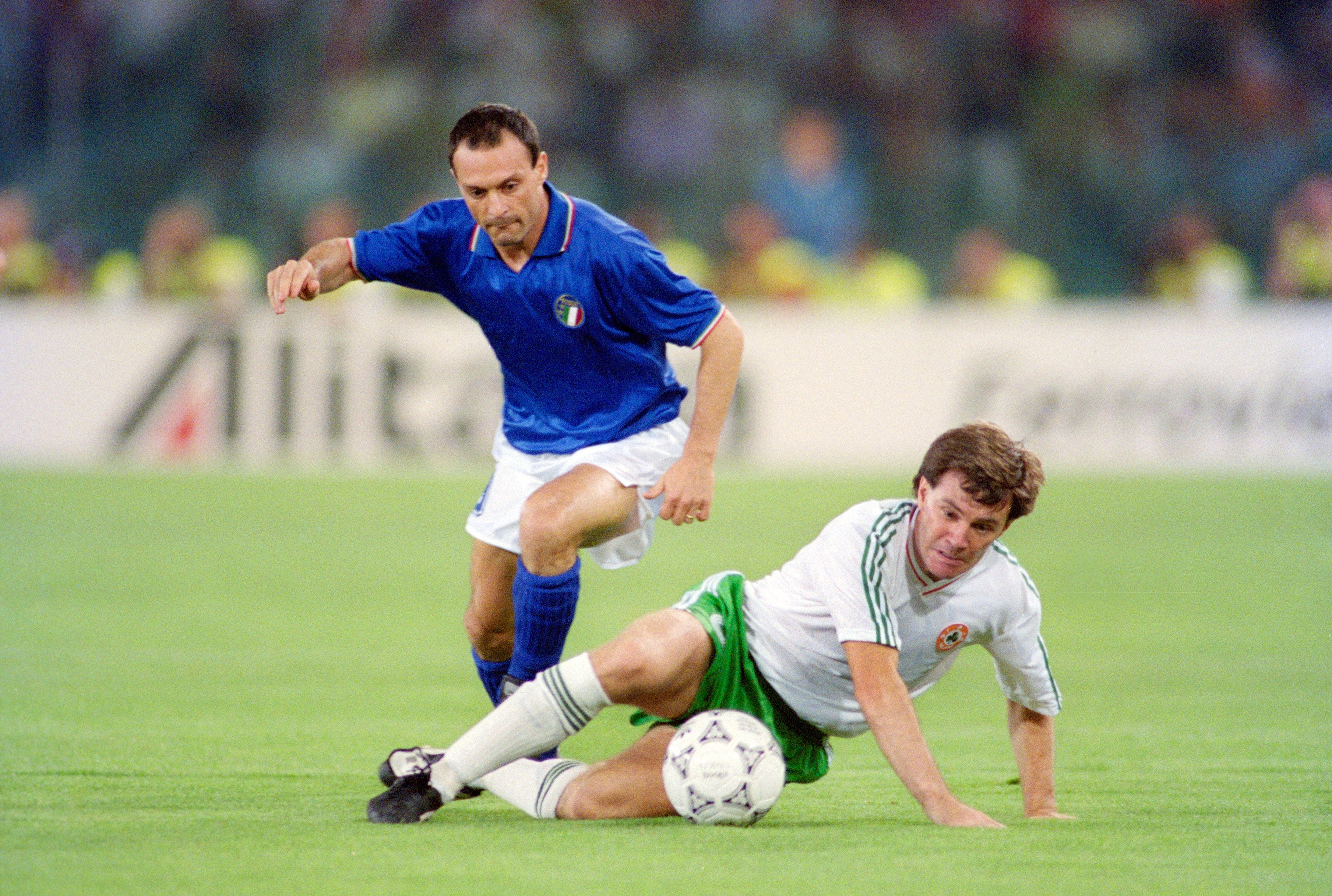 Salvatore Schillaci in action against Republic of Ireland’s Ray Houghton during Italia 90