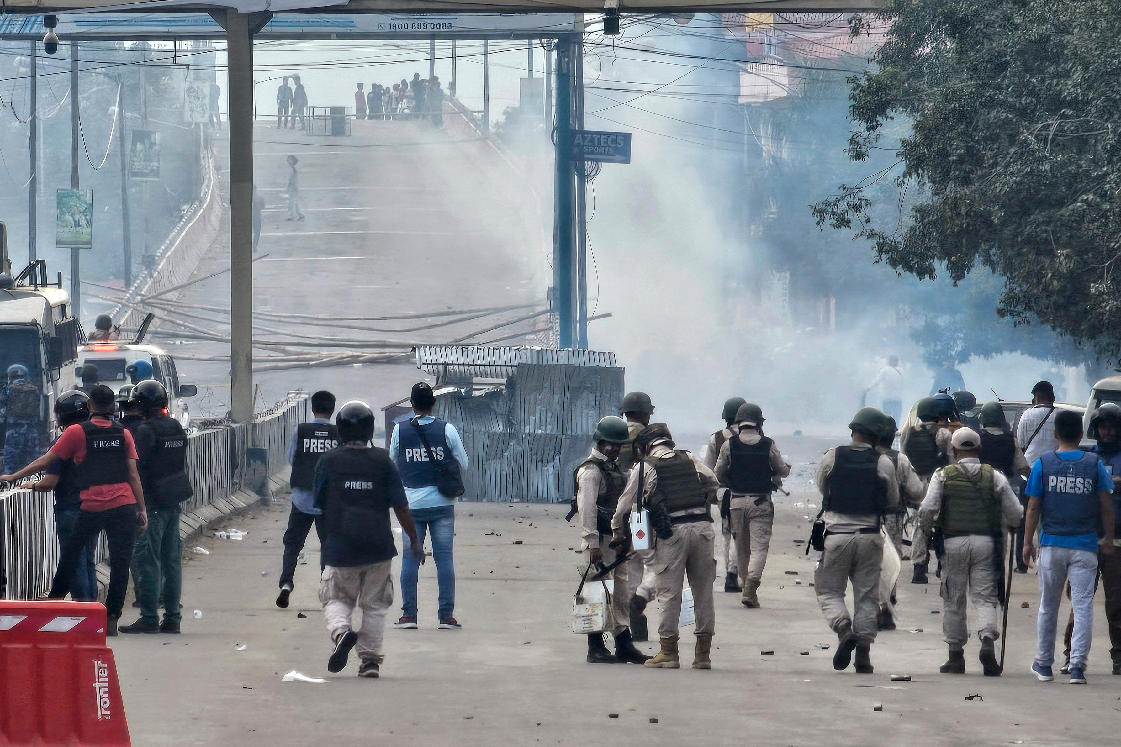 Police fire tear gas shells to disperse students protesting against a fresh wave of ethnic violence in Imphal, in India’s northeastern state of Manipur, Tuesday, 10 September 2024