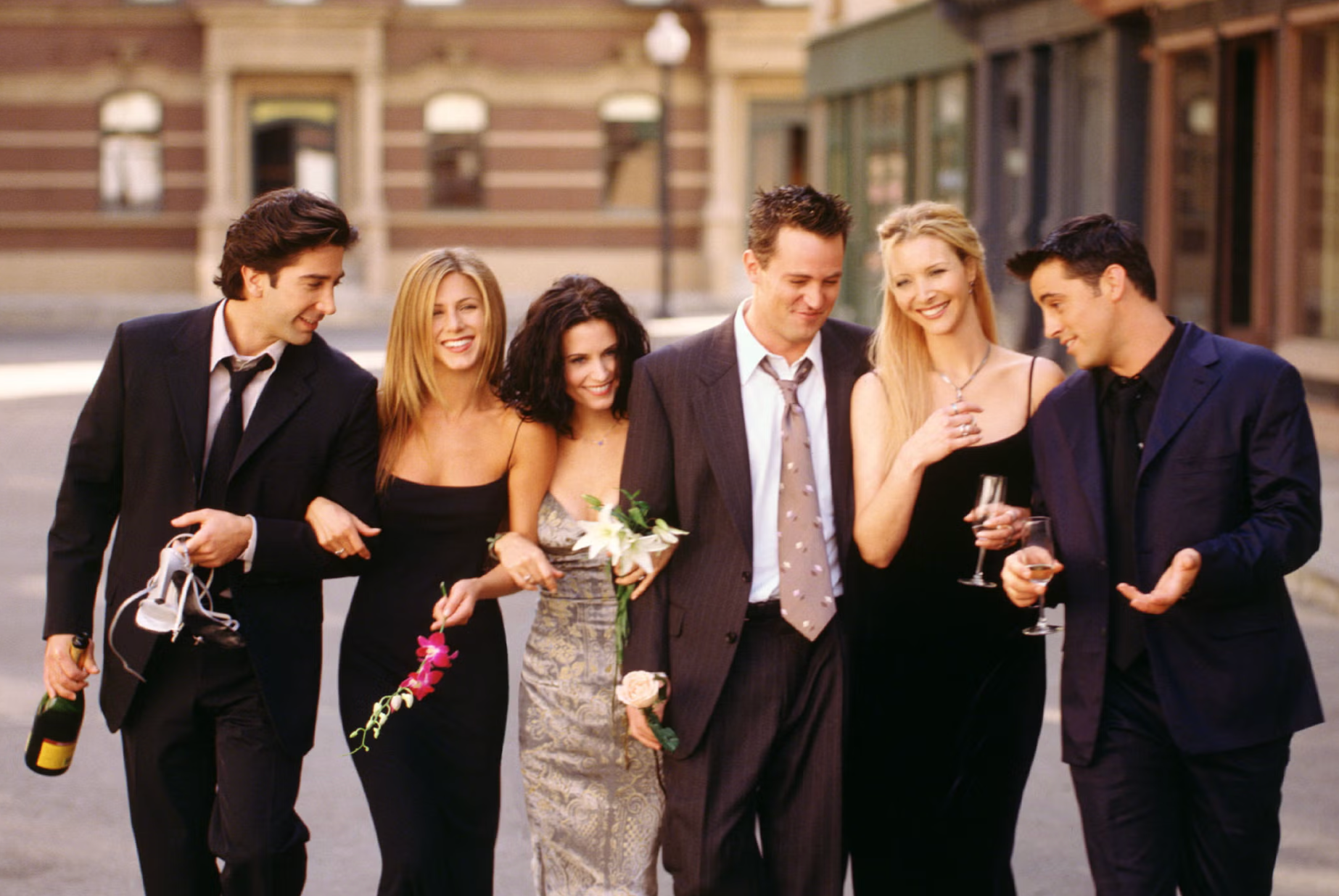 David Schwimmer, Jennifer Aniston, Courteney Cox, Matthew Perry, Lisa Kudrow and Matt LeBlanc on ‘Friends’