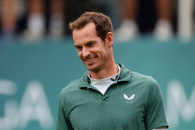 <p>Andy Murray reacts during the BMW PGA Championship Pro-Am</p>