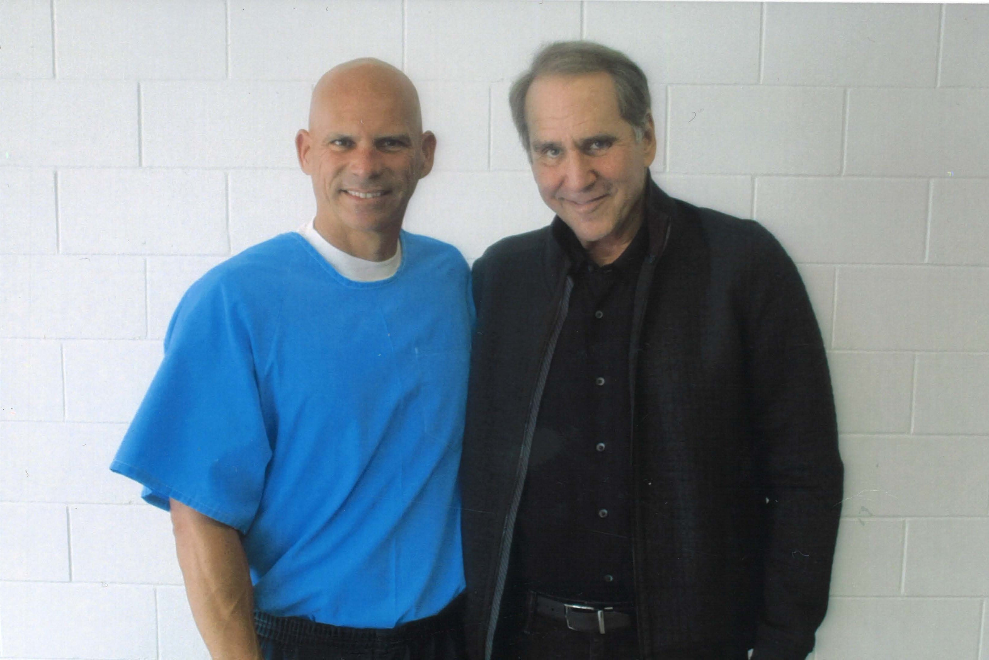 Lyle Menéndez (left) and journalist Robert Rand at the Richard J Donovan Correctional Facility near San Diego in 2018