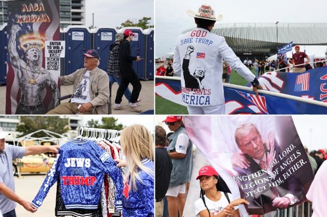 <p>A selection of the wild and weird outside Donald Trump’s Long Island campaign rally in Uniondale, New York </p>