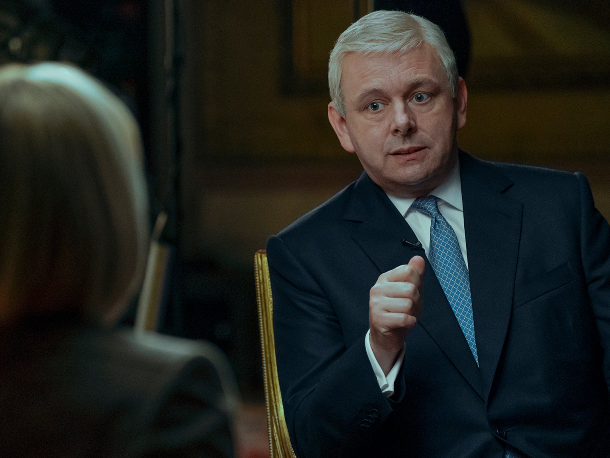 Michael Sheen as Prince Andrew in A Very Royal Scandal, available on Prime Video