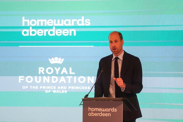 The Prince of Wales, known as the Duke of Rothesay when in Scotland, speaks during a ‘Thank You’ event hosted by Homewards Aberdeen for workers from across the city’s homelessness sector (Russell Cheyne/PA)