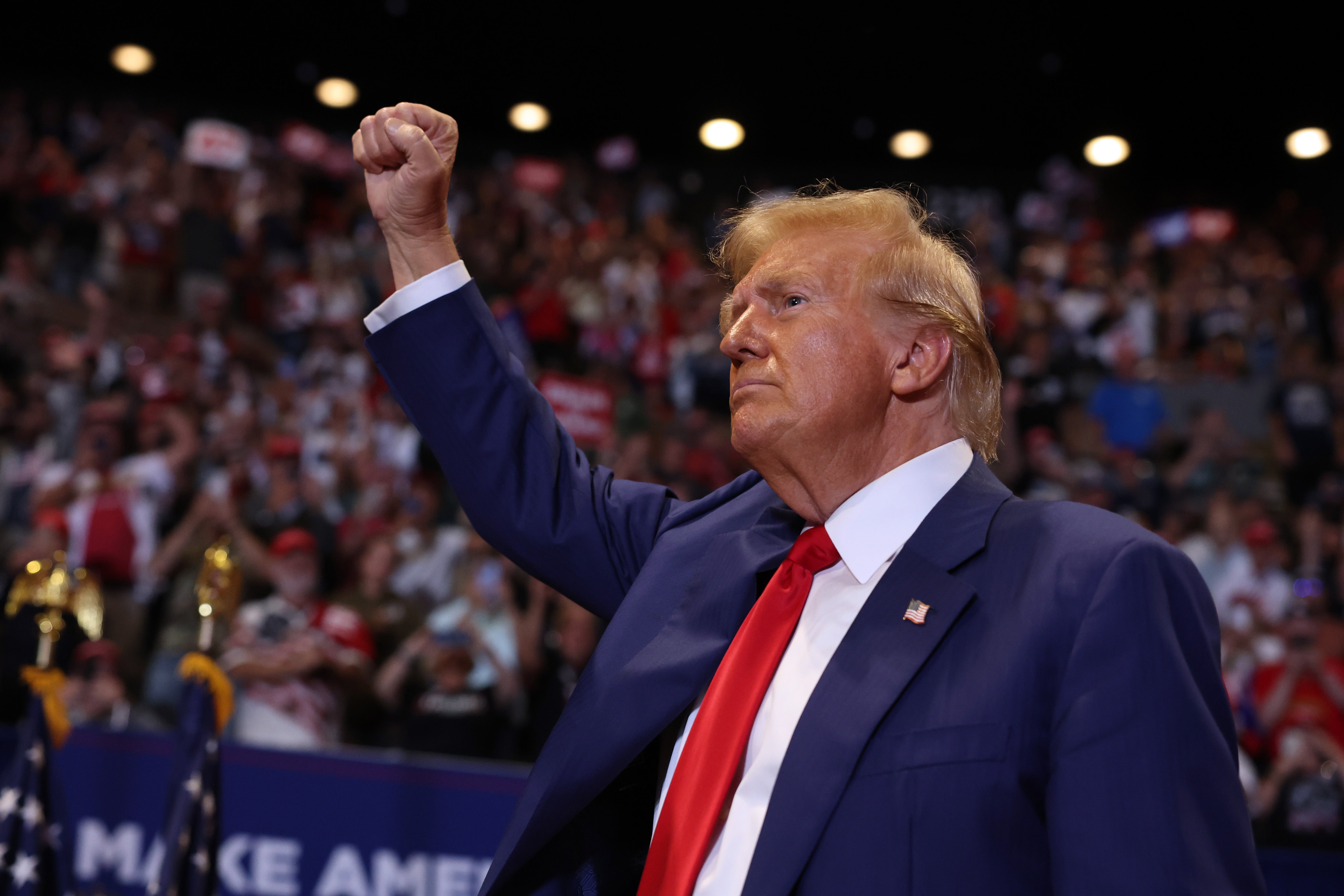 Donald Trump speaks to supporters in Uniondale, New York on Wednesday. Journalist Maggie Haberman said Trump appears unusually anxious after the two assassination attempts against him