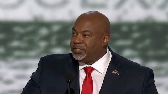 <p>Republican candidate for North Carolina governor Mark Robinson speaks during the RNC. He is now under fire for alleged posts he made on a porn forum.  </p>