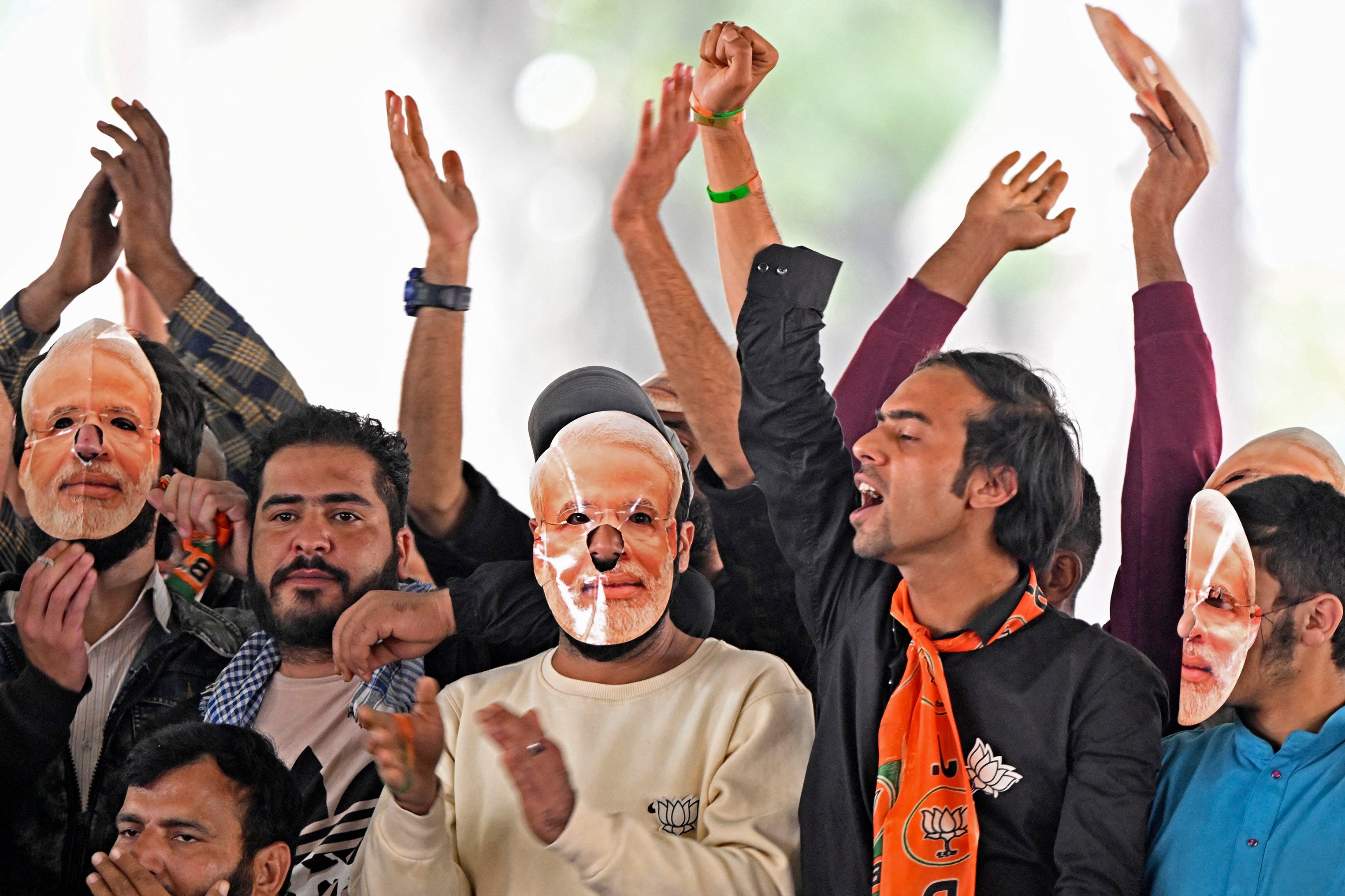 Supporters of the Bharatiya Janata Party (BJP) attend a rally being addressed by India’s prime minister Narendra Modi amid the ongoing local assembly elections, in Srinagar on 19 September 2024