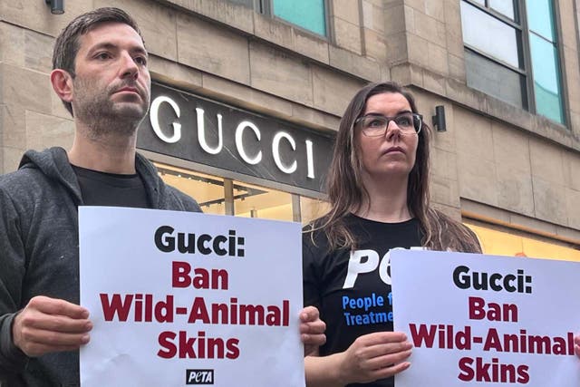 Demonstrators staged a protest outside Gucci in Edinburgh (PETA UK/PA)