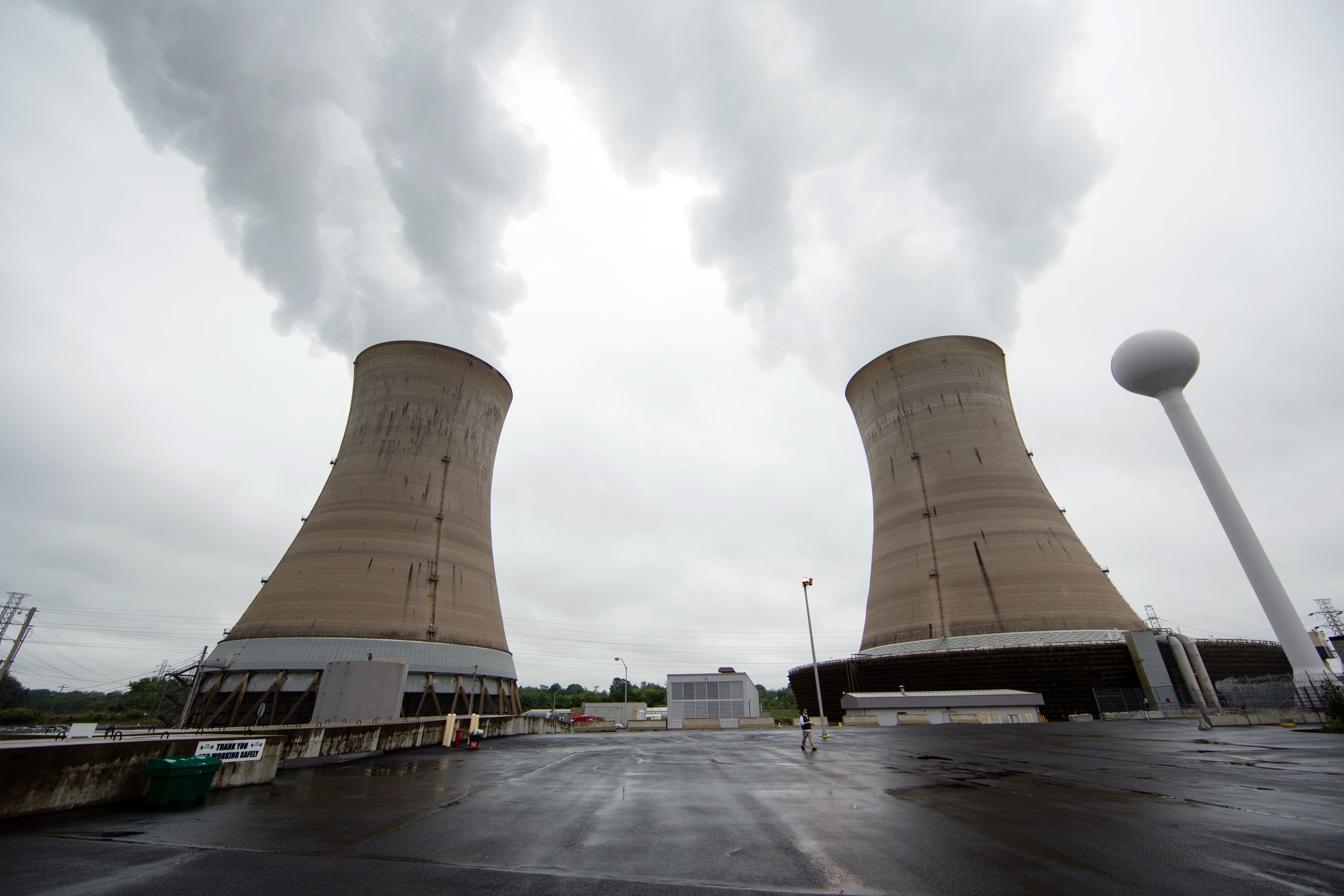 Cooling towers are photographed at the Three Mile Island nuclear power plant in Pennsylvania in May 2017. The plant is the site of the nation’s worst reactor accident in history, which happened in late March 1979. There were negligible health effects for the community.