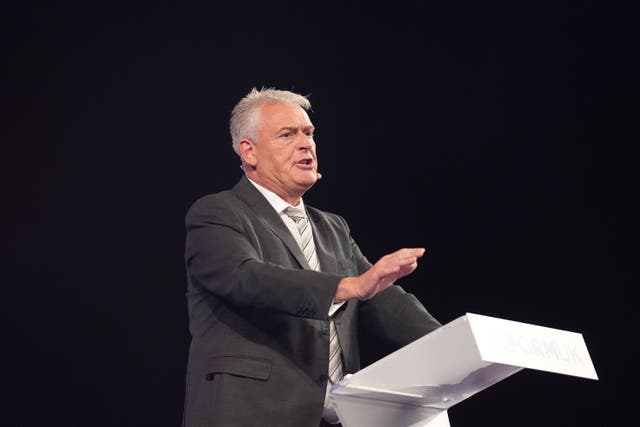 Reform UK MP Lee Anderson speaks at the party’s annual conference at the National Exhibition Centre in Birmingham (Joe Giddens/PA)