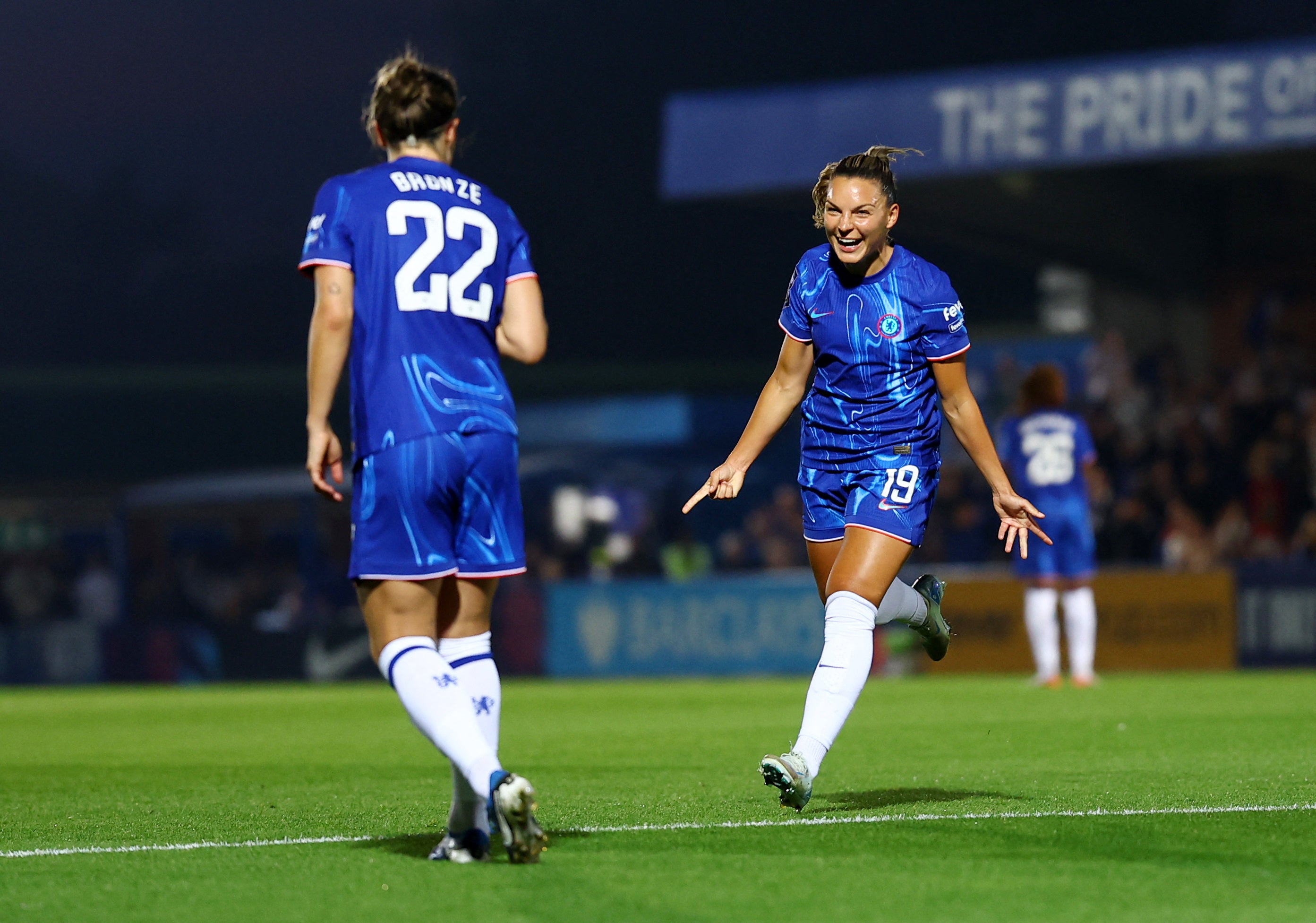 Johanna Rytting Kaneryd celebrates scoring Chelsea’s first goal