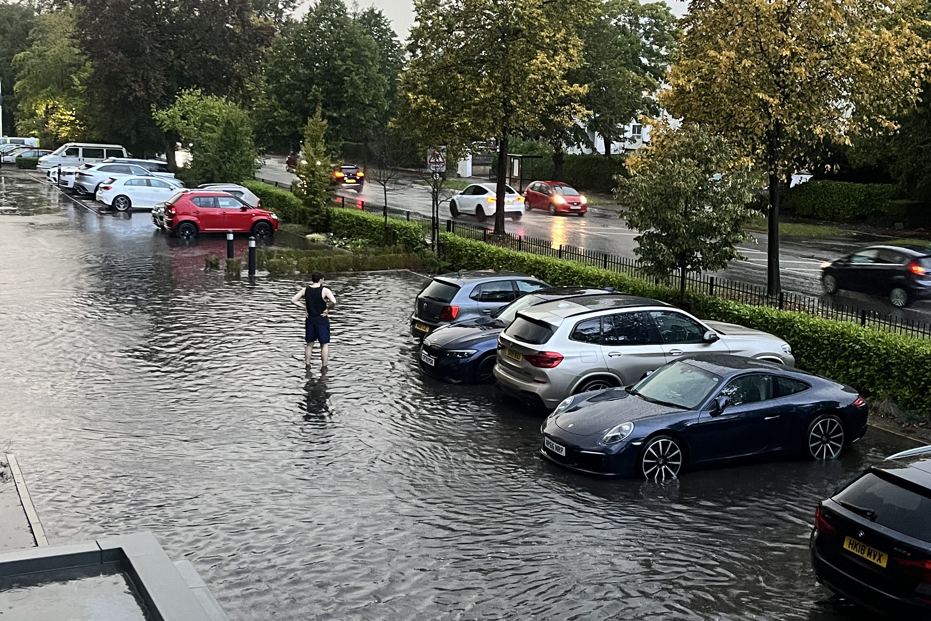 Flooding in Cheltenham, Gloucestershire, near Lansdown Road after a thunderstorm in the area on Friday (Sophie Wills/PA)