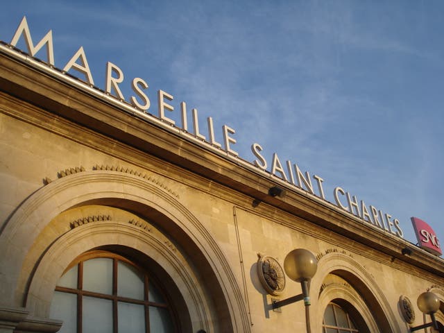 <p>Missing links: Marseille Saint Charles station is the departure point for airport buses, but they are cunningly concealed</p>