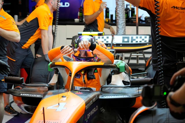 Lando Norris is the pace setter ahead of qualifying in Singapore (AP Photo/Vincent Thian)