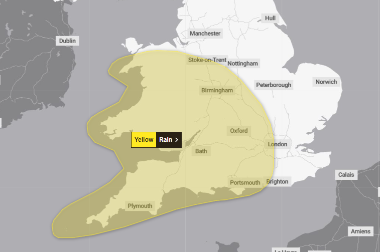 The weather warning for rain shifts slightly going into Sunday