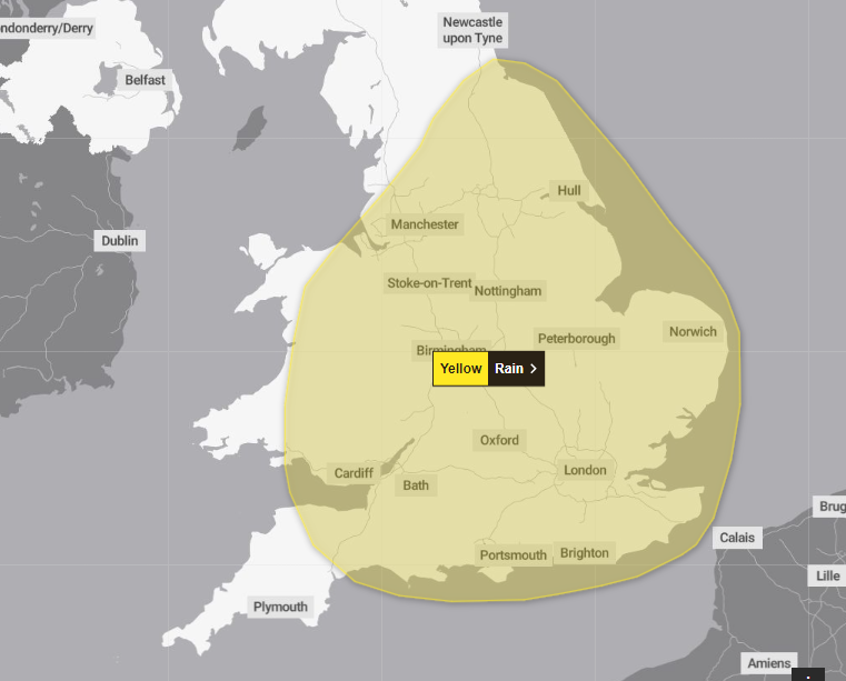 Monday’s weather warning could see up to 100mm of rain in the worst-affected areas