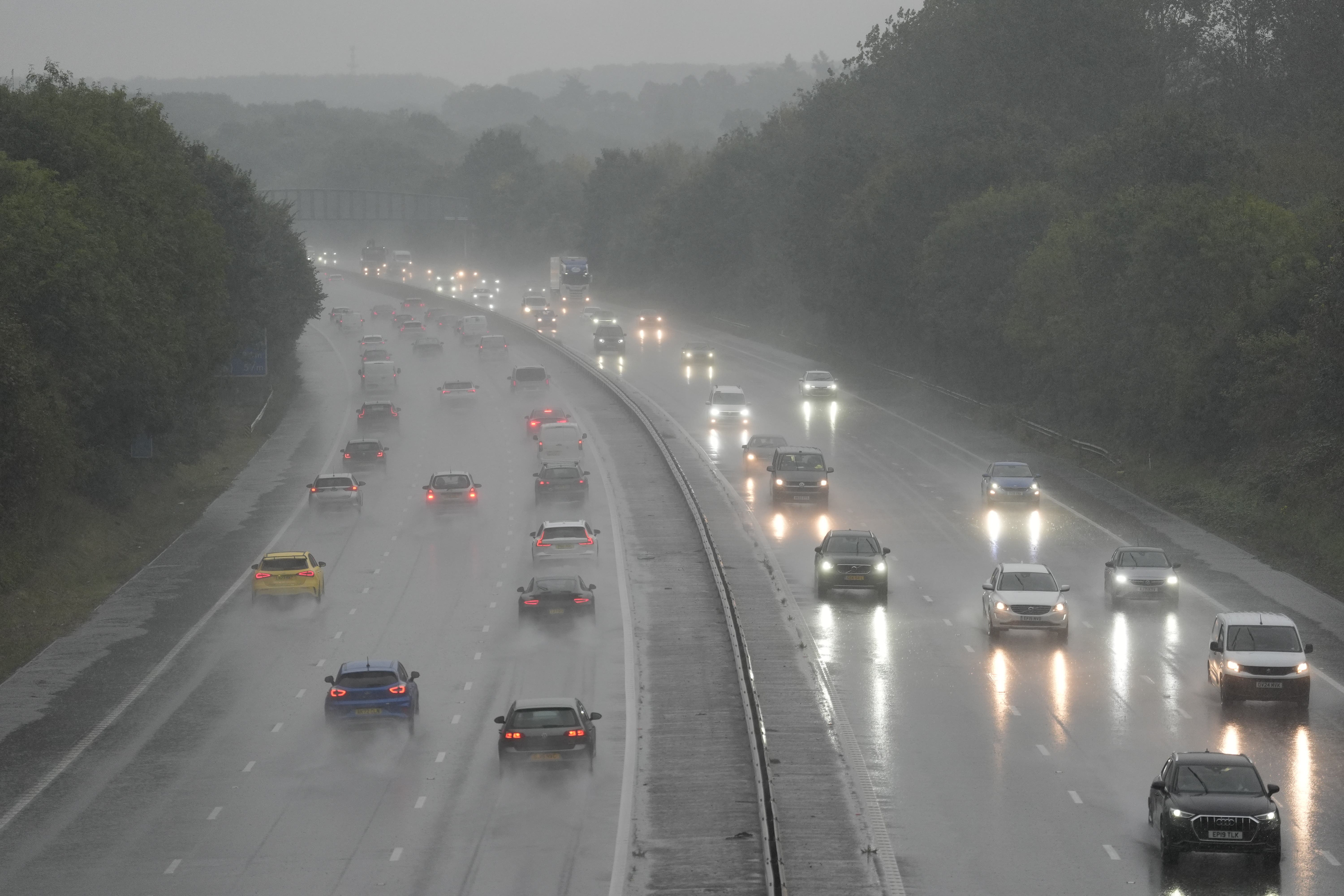 Traffic on the M3 motorway near Basingstoke during wet weather on Friday (Andrew Matthews/PA)