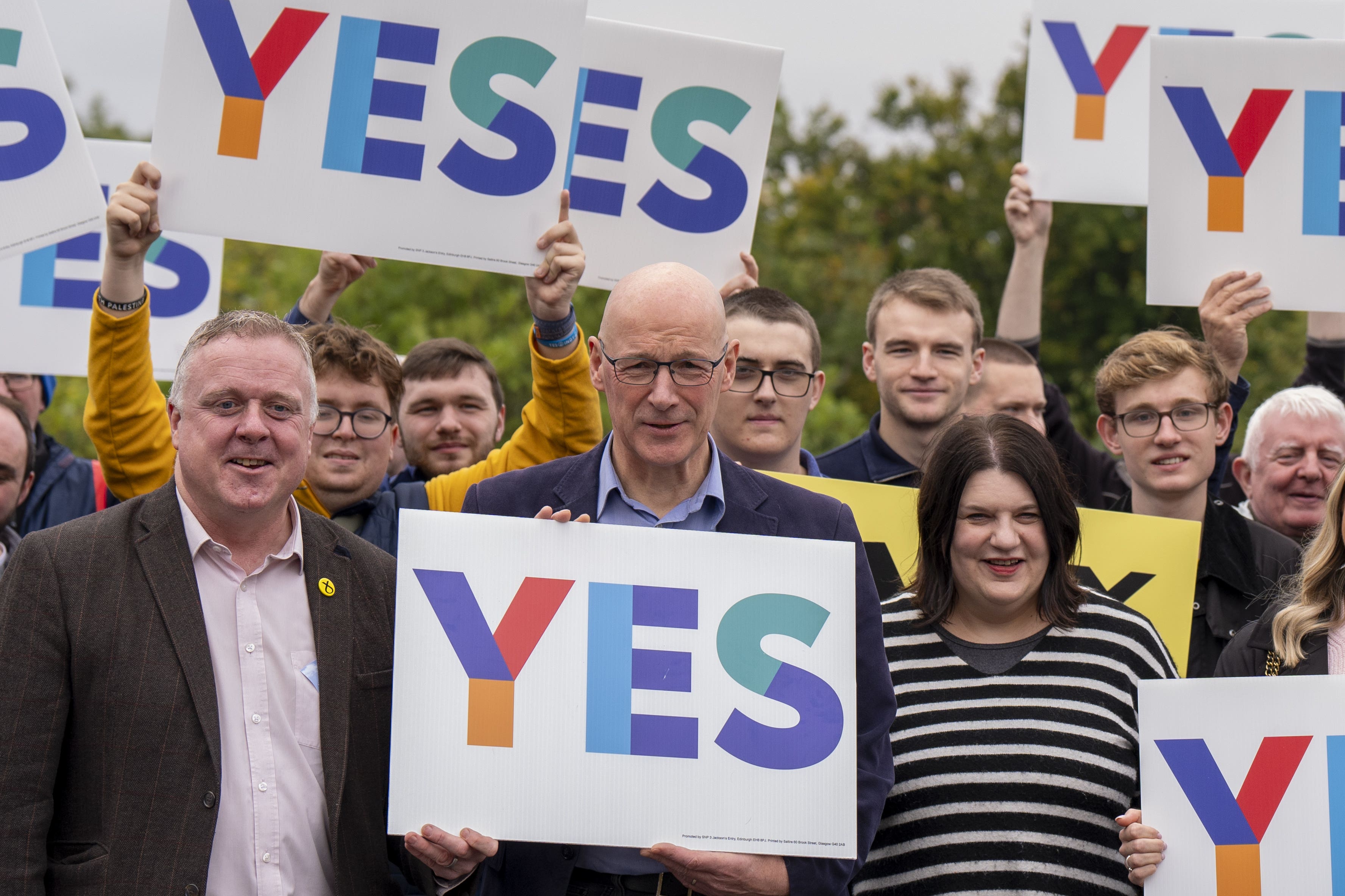 John Swinney (centre) joined activists to launch a new leaflet on independence (Jane Barlow/PA)