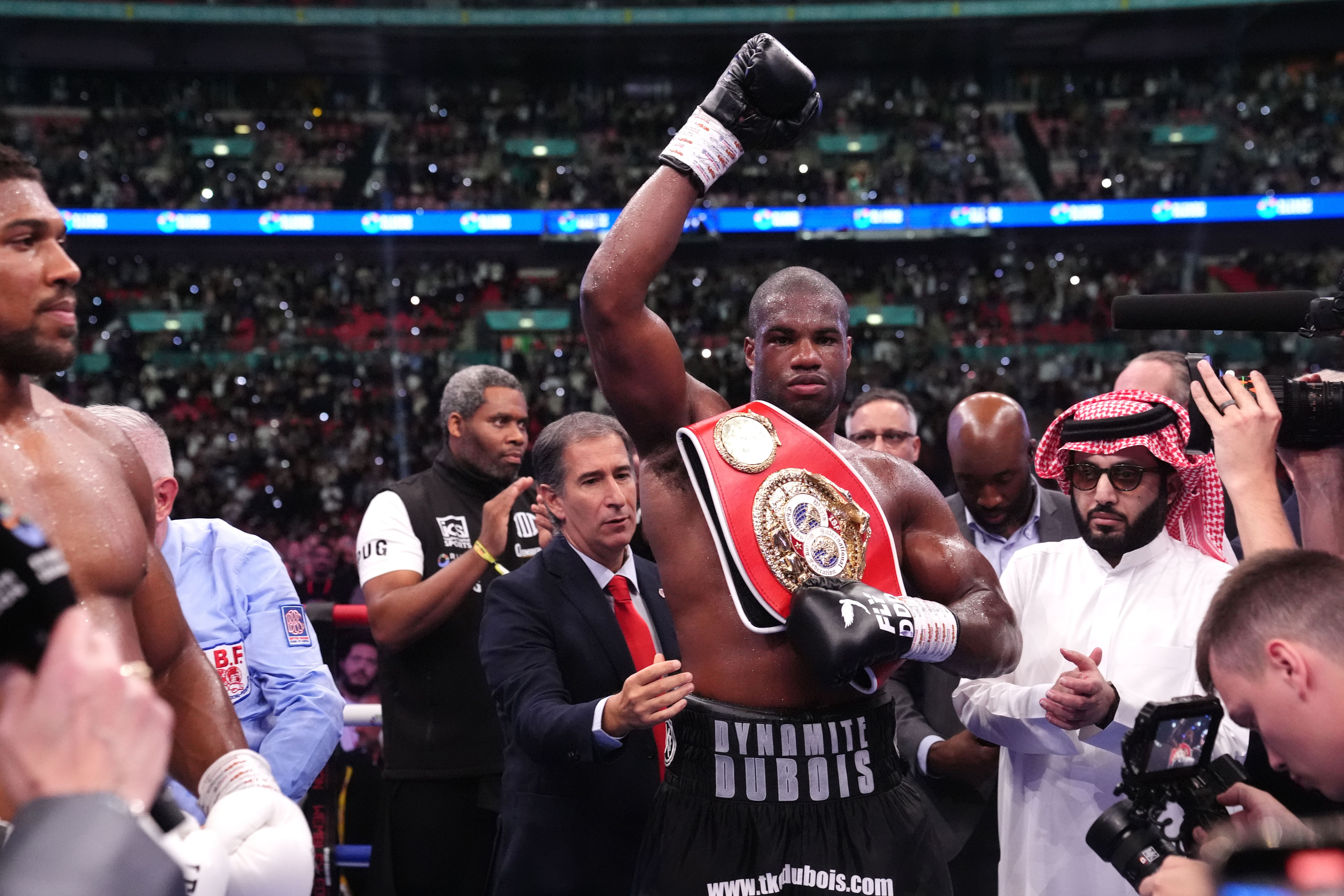 Daniel Dubois celebrates victory over Anthony Joshua (Bradley Collyer/PA)