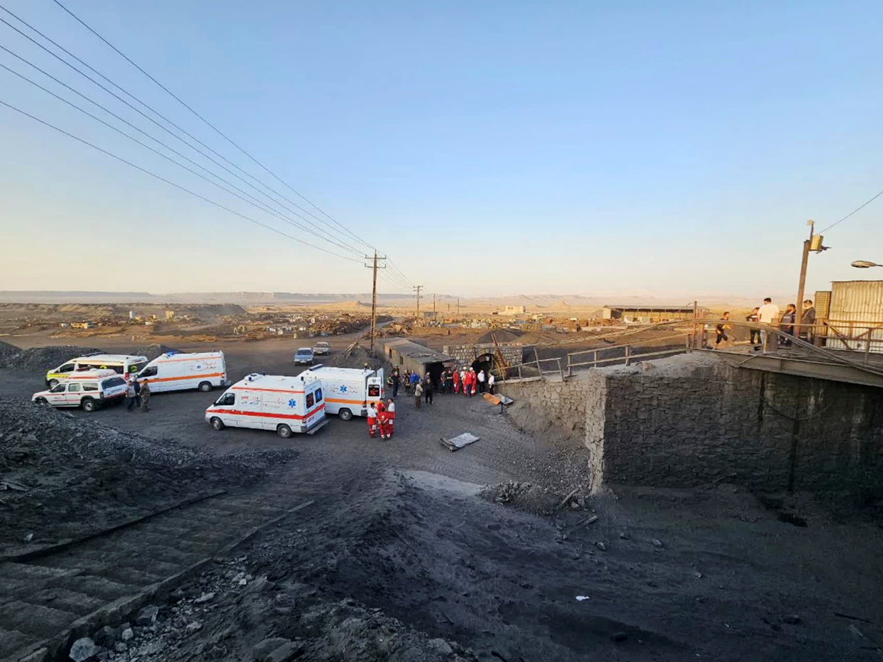 Ambulances at the site of the coal mine blast in Tabas, Iran, on 22 September 2024