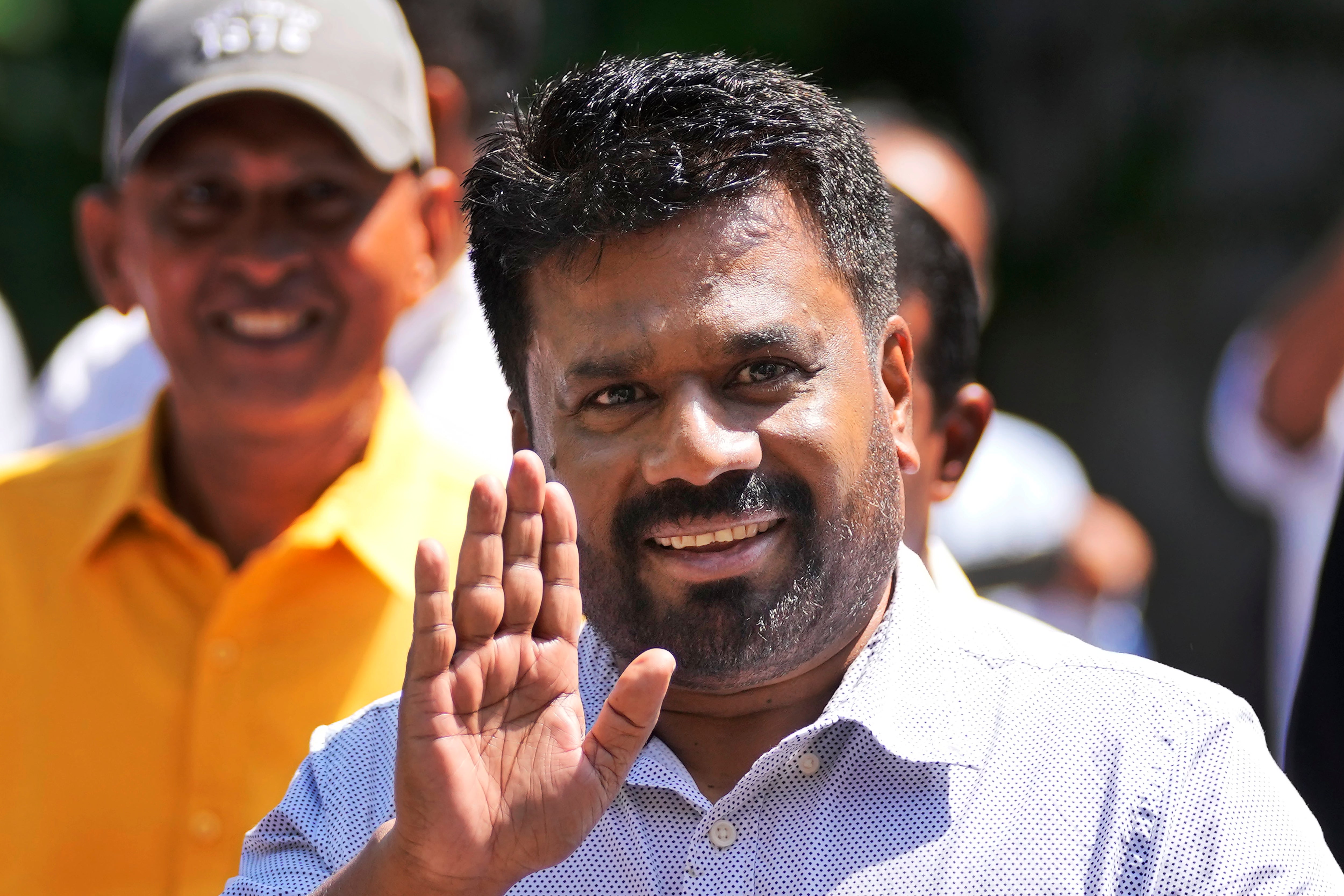 National People’s Power person  Anura Kumara Dissanayake, arrives astatine  a voting halfway  successful  Sri Lanka connected  21 September 2024