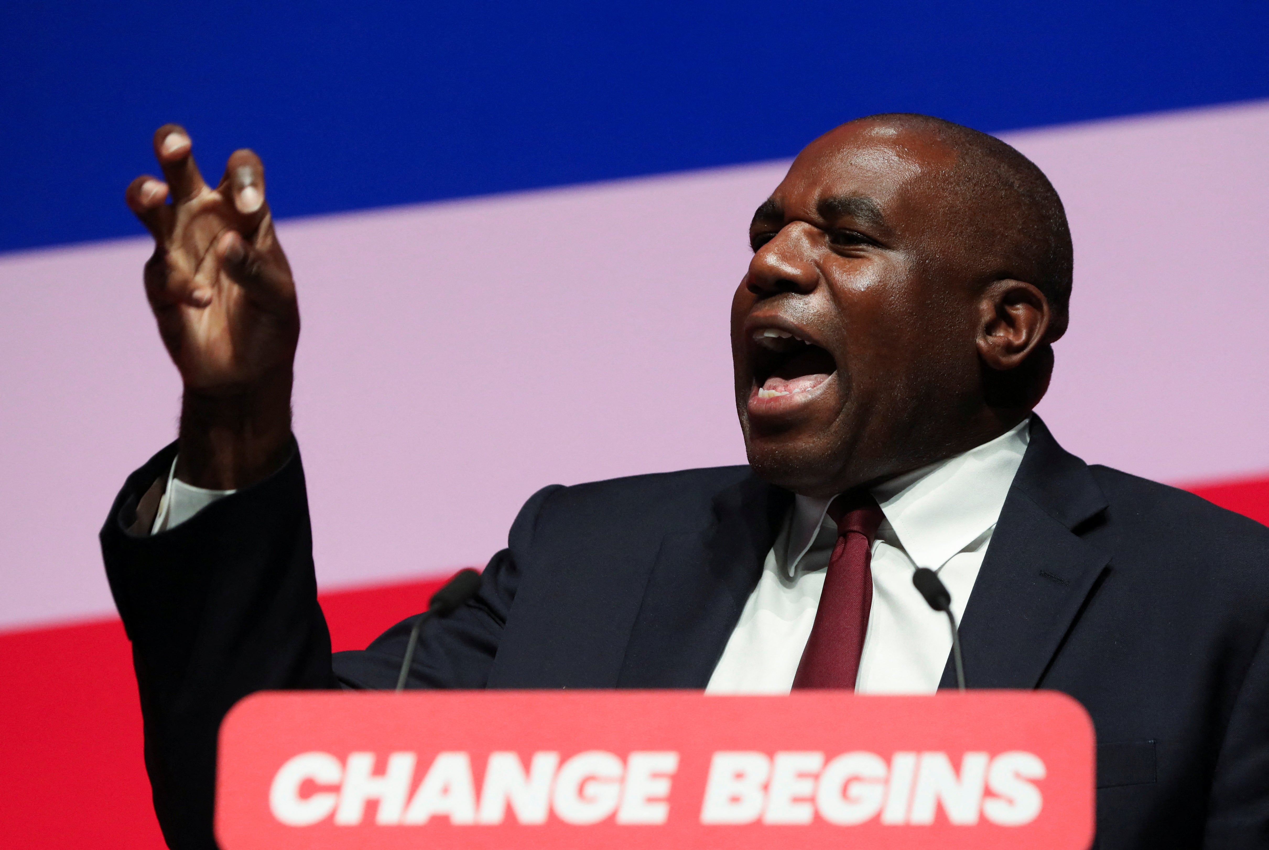 British Foreign Secretary David Lammy speaks on stage