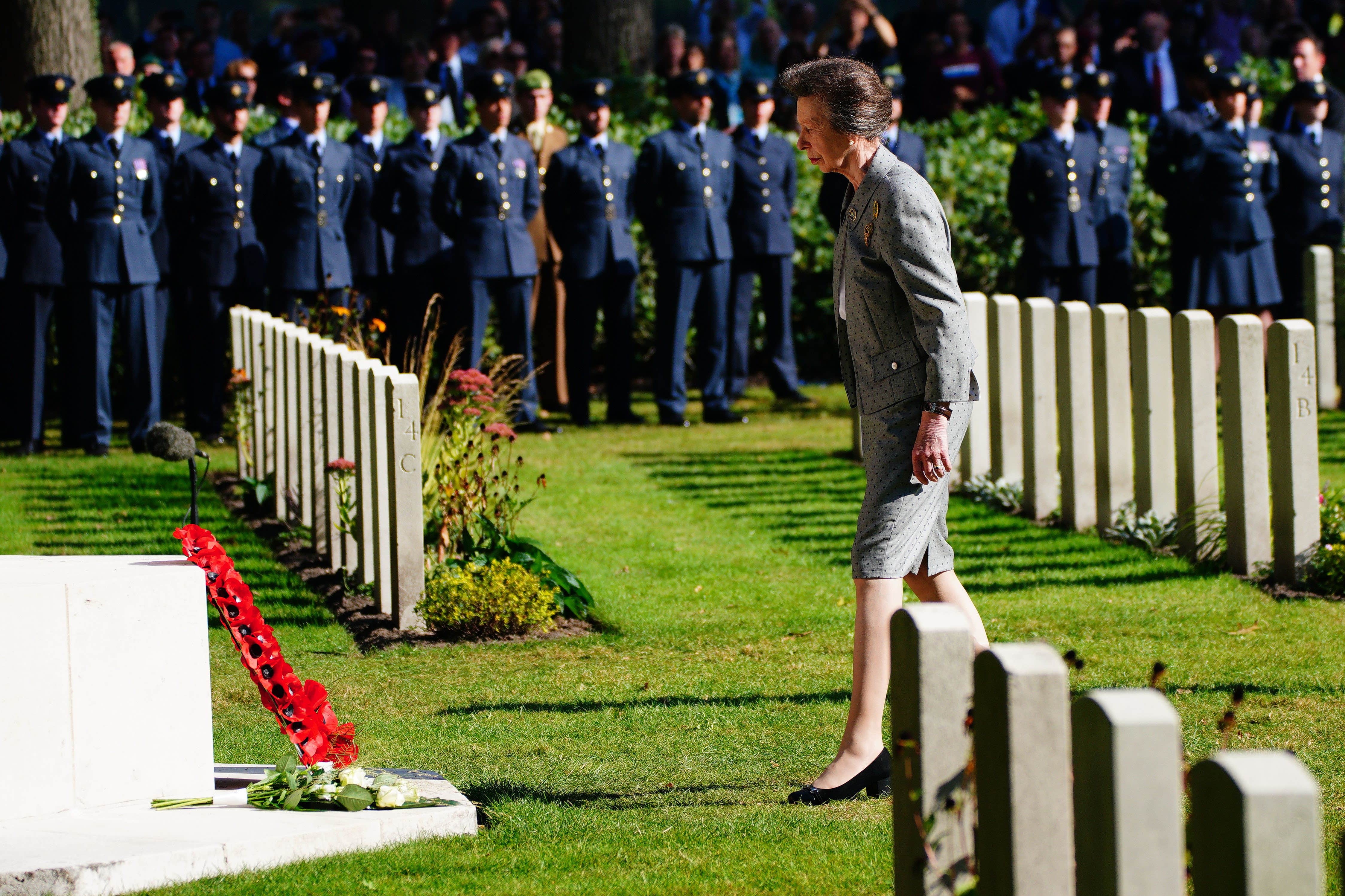 The Princess Royal laid a wreath during a ceremony at the Arnhem Oosterbeek War Cemetery (Ben Birchall/PA)