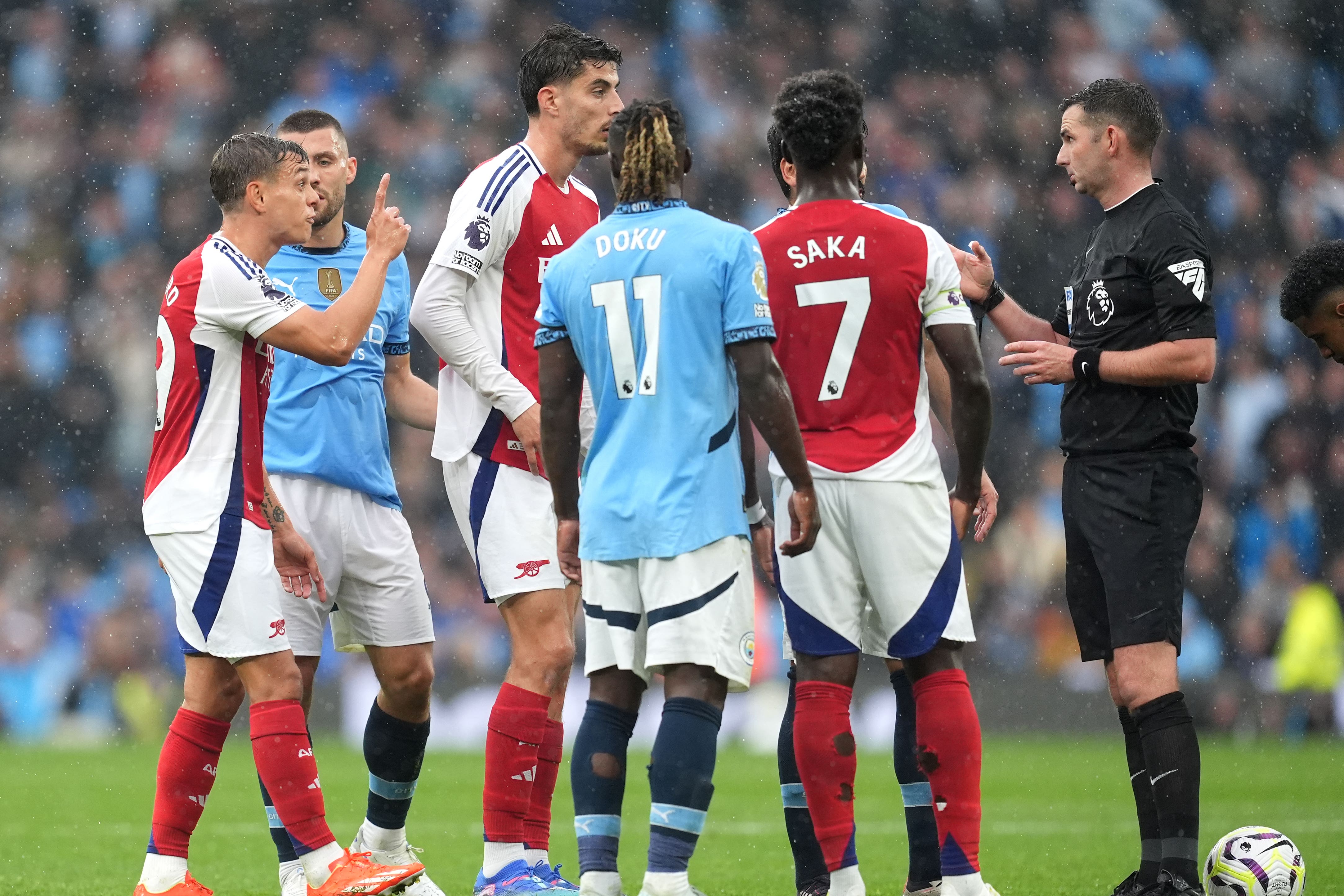 Leandro Trossard’s dismissal left Arsenal to play the entire second half with 10 men (Martin Rickett/PA)