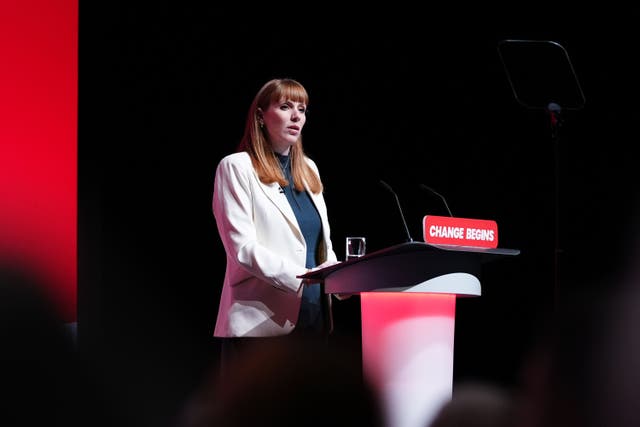 Deputy Prime Minister Angela Rayner speaking at the Labour Party Conference in Liverpool (Peter Byrne/PA)