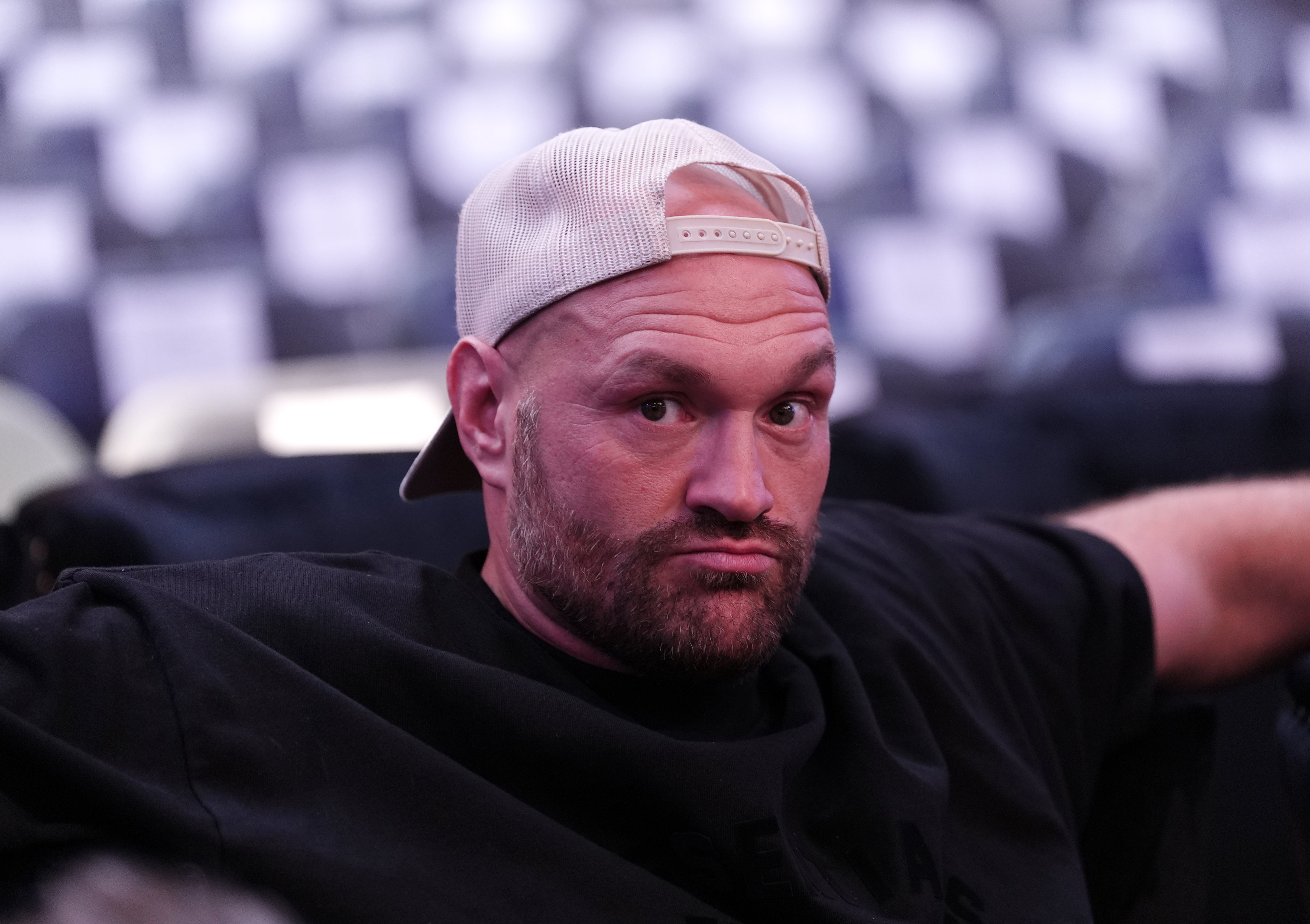 Tyson Fury appeared deflated after watching Joshua lose with the prospect of a giant pay day in doubt