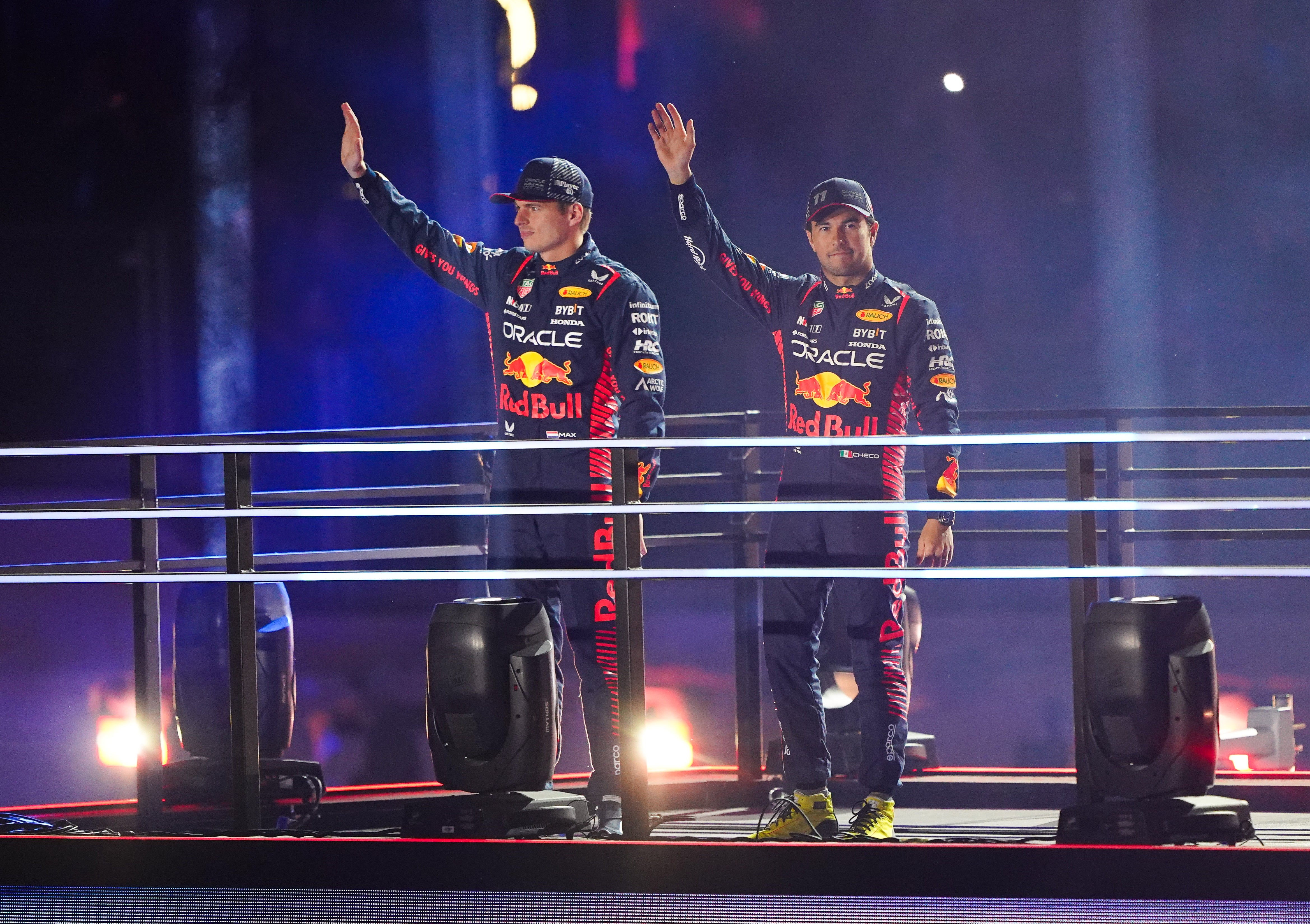 Verstappen (left, at the opening ceremony in Las Vegas last year) does not like the added razzmatazz around F1